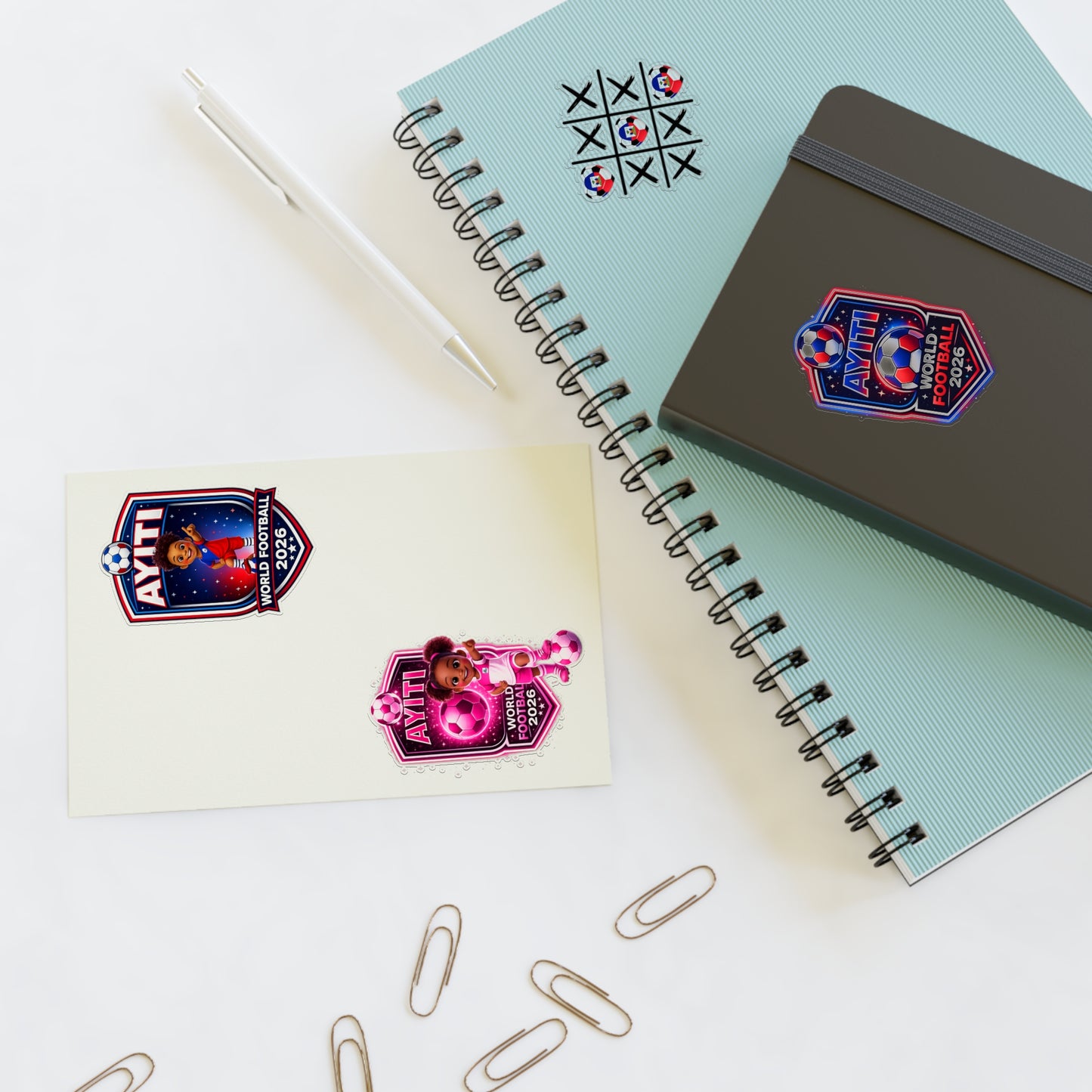 AYITI WORLD™ Football 2026 Sticker Sheet — Soccer Badge & Tic-Tac-Toe Kids Stickers