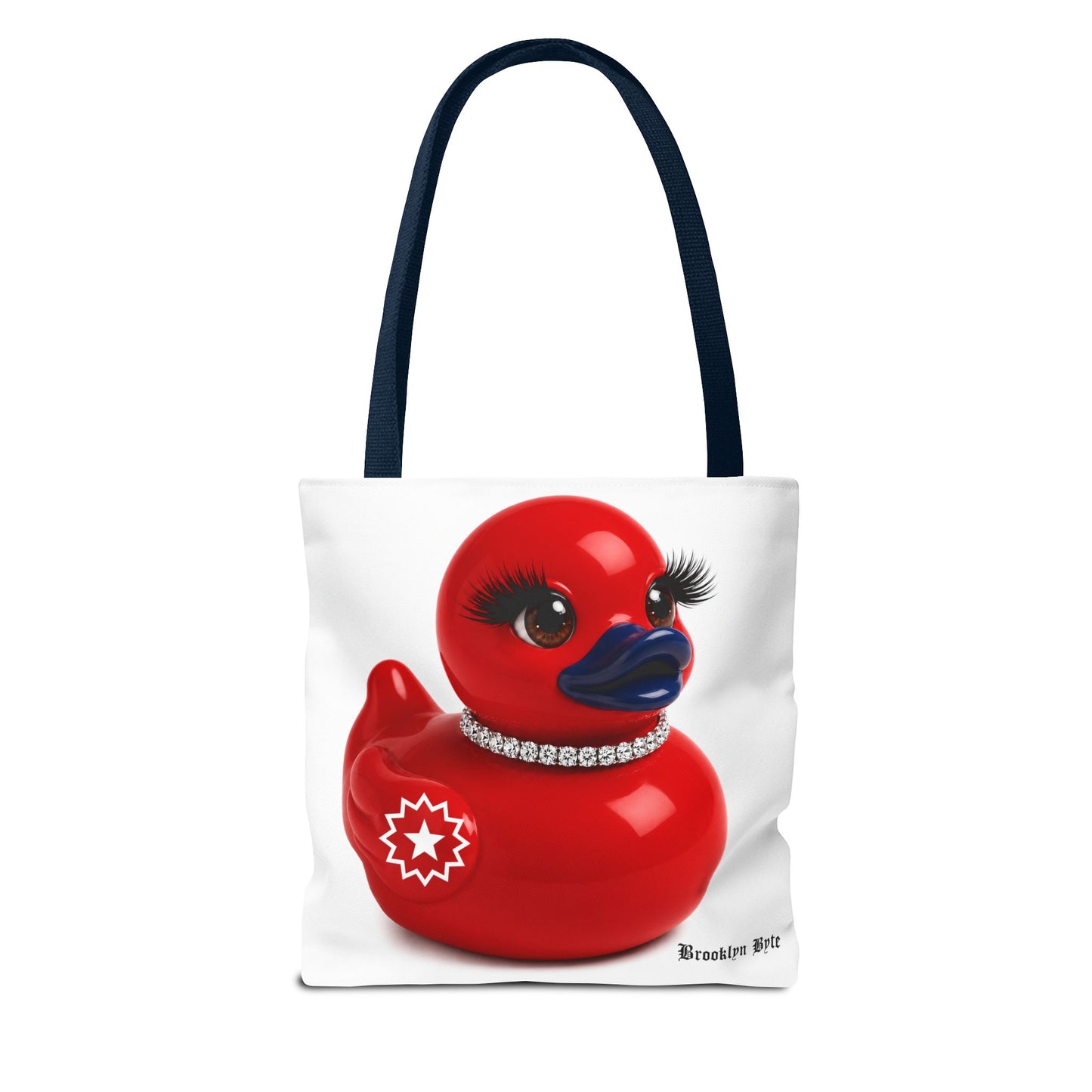 Brooklyn Byte™ Freedom Tote Red Fashion Duck Tote Bag — Glam Rubber Duck with Rhinestone Collar