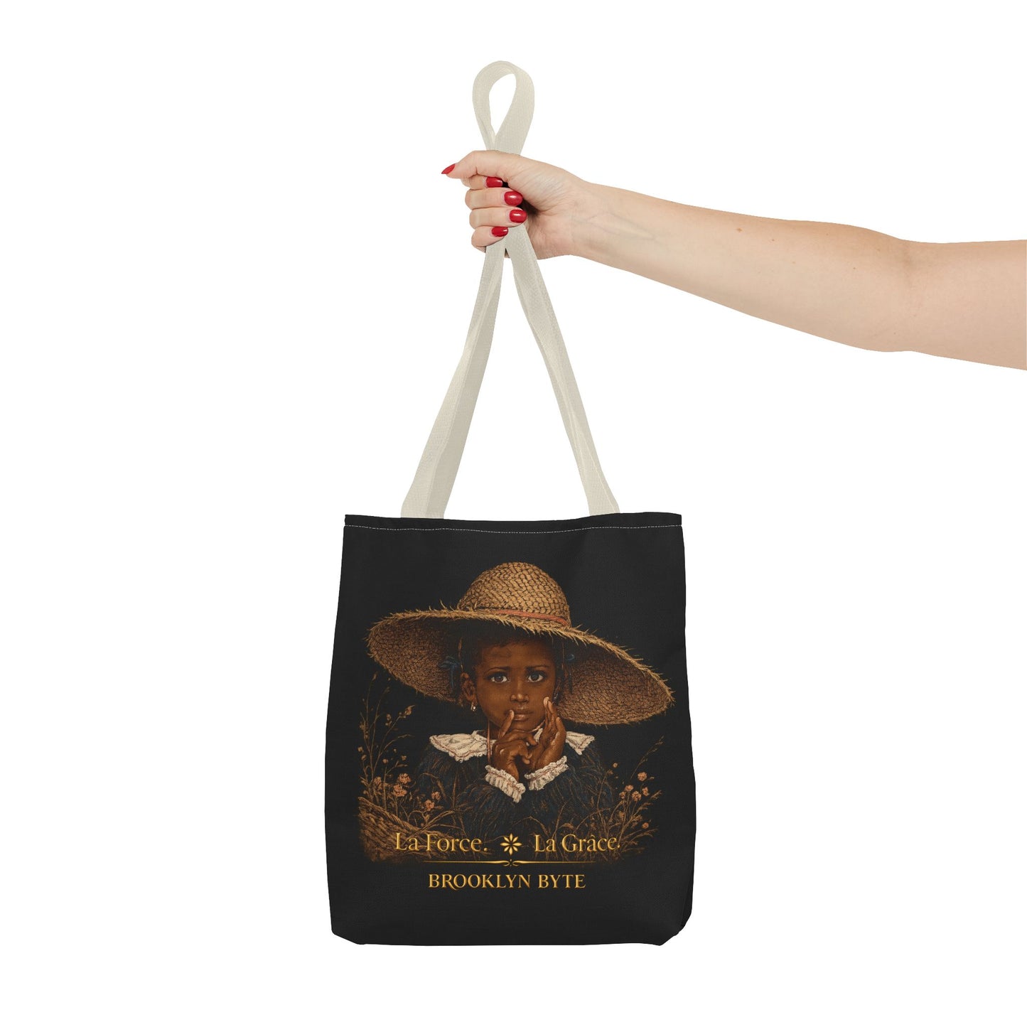 Byte Bagz™La Force. La Grâce. Strength & Grace Bag — Vintage Secret Black Child Portrait Canvas Tote