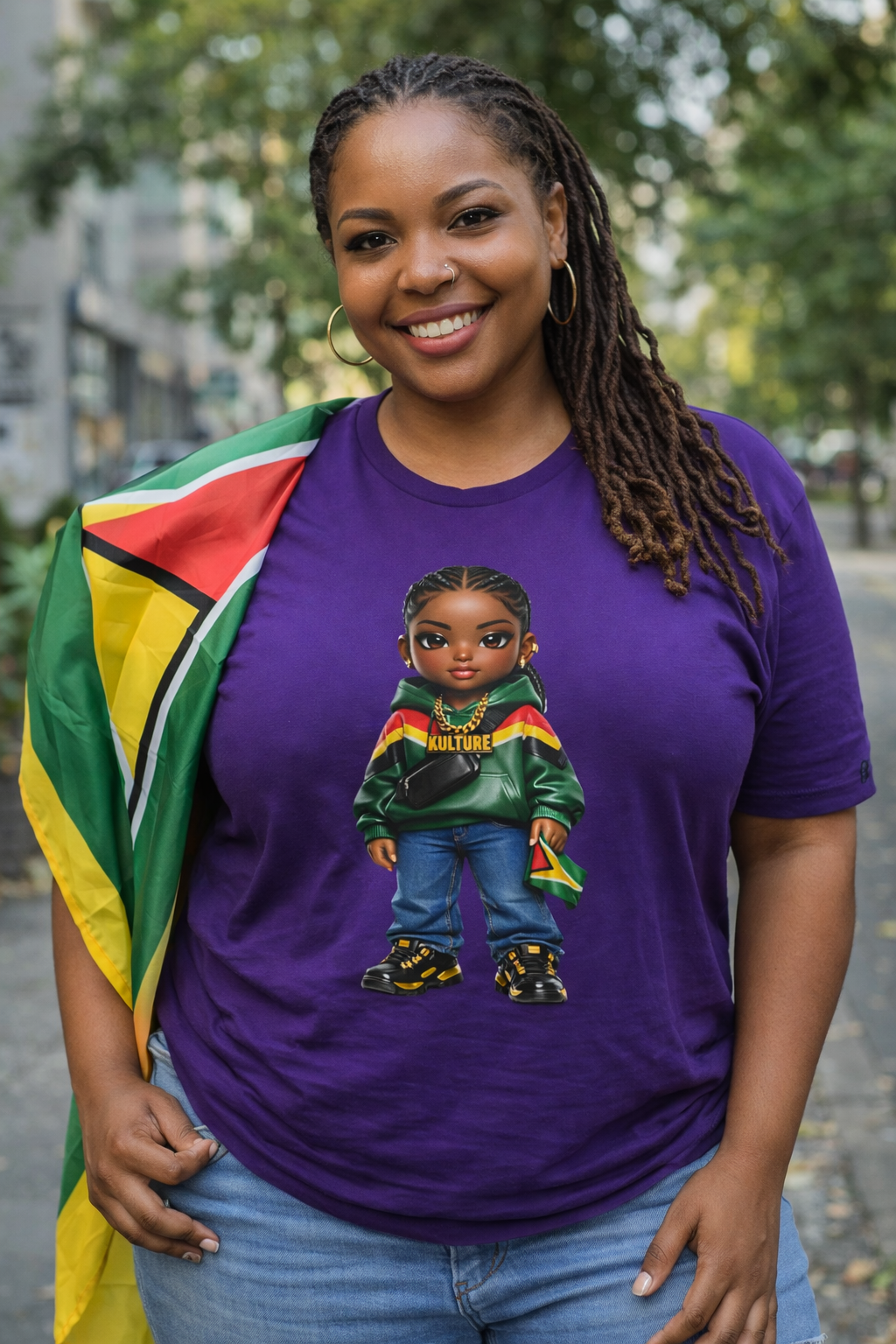 Kulture Fresh™ "Guyanese Baddie" Chibi Tee — Plum Planet Edition