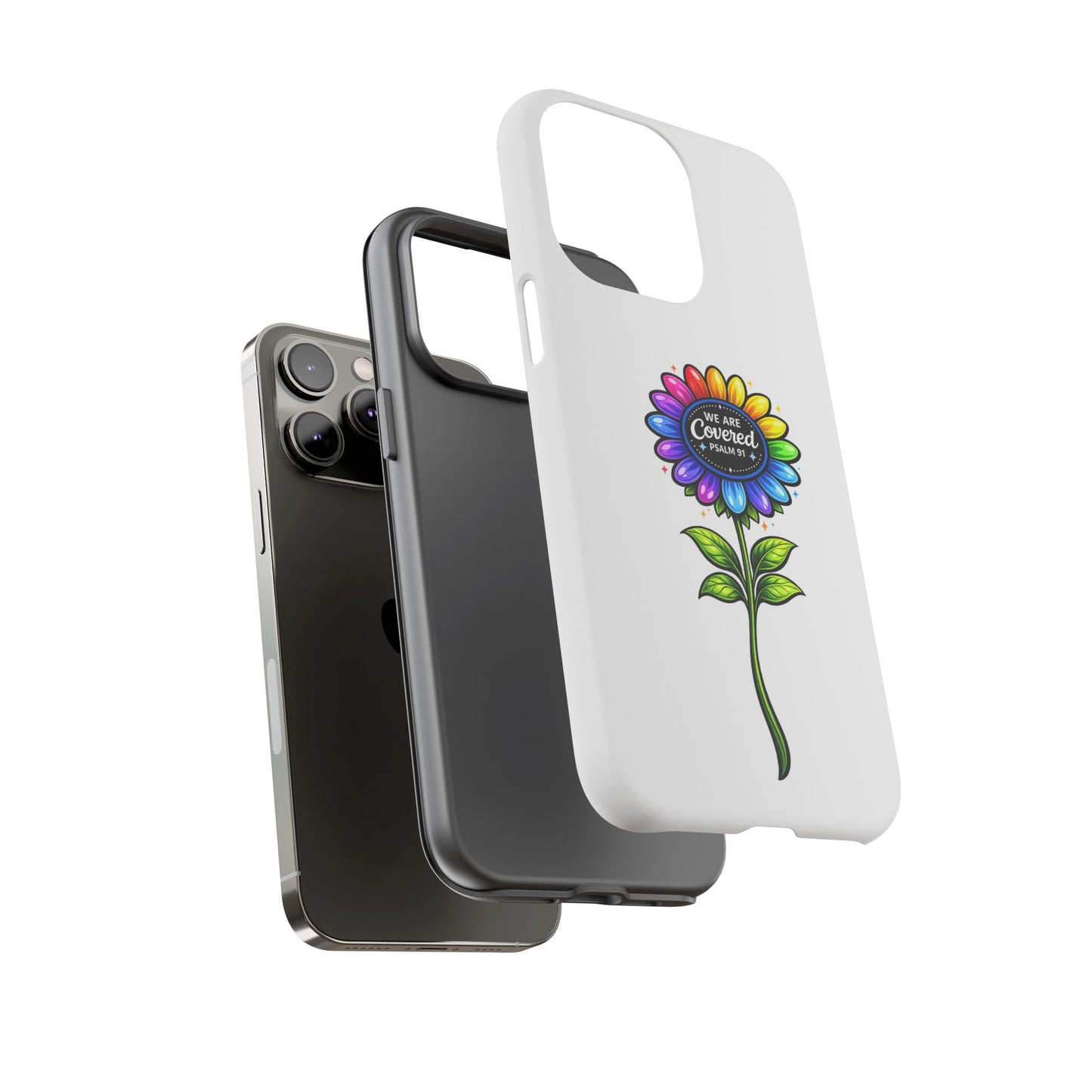 Brooklyn Byte™ "We Are Covered" Rainbow Flower Phone Case — Psalm 91 Scripture Faith Fashion