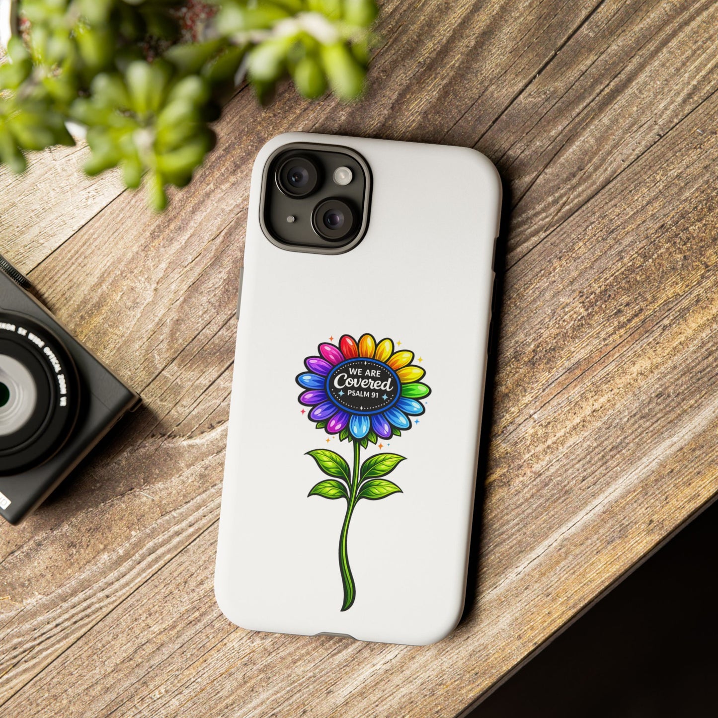 Brooklyn Byte™ "We Are Covered" Rainbow Flower Phone Case — Psalm 91 Scripture Faith Fashion