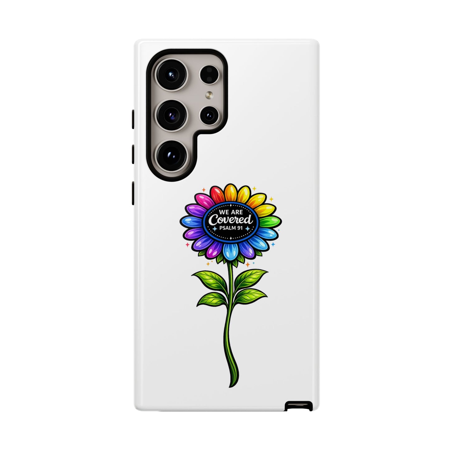 Brooklyn Byte™ "We Are Covered" Rainbow Flower Phone Case — Psalm 91 Scripture Faith Fashion