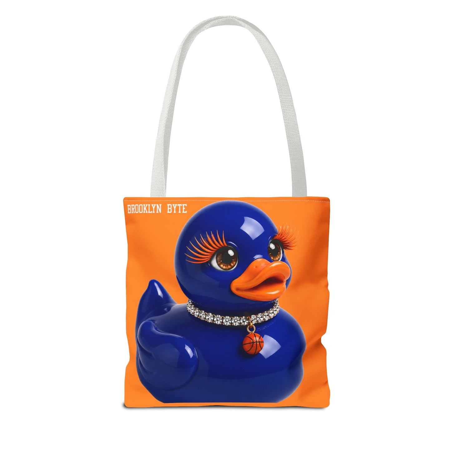 NYC Glamour Duck Tote Bag | Orange Blue Basketball Tote | Cute Duck Purse | Brooklyn Byte™ Tote Bag | Sports Lover Gift | Fashion Canvas Bag