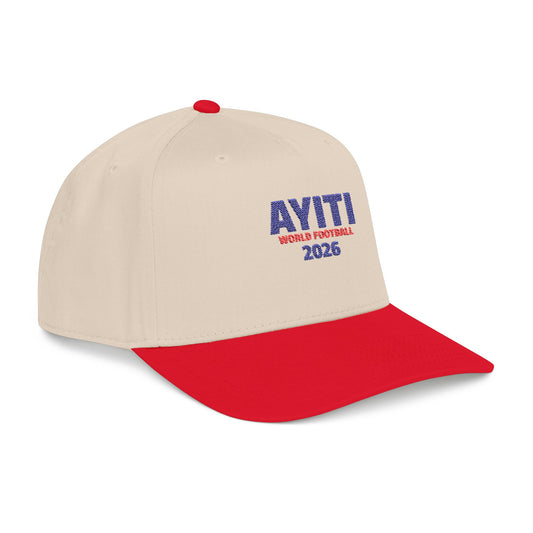 AYITI WORLD™ Football 2026 Embroidered Haiti Flag Baseball Cap — Two-Tone Mid Profile