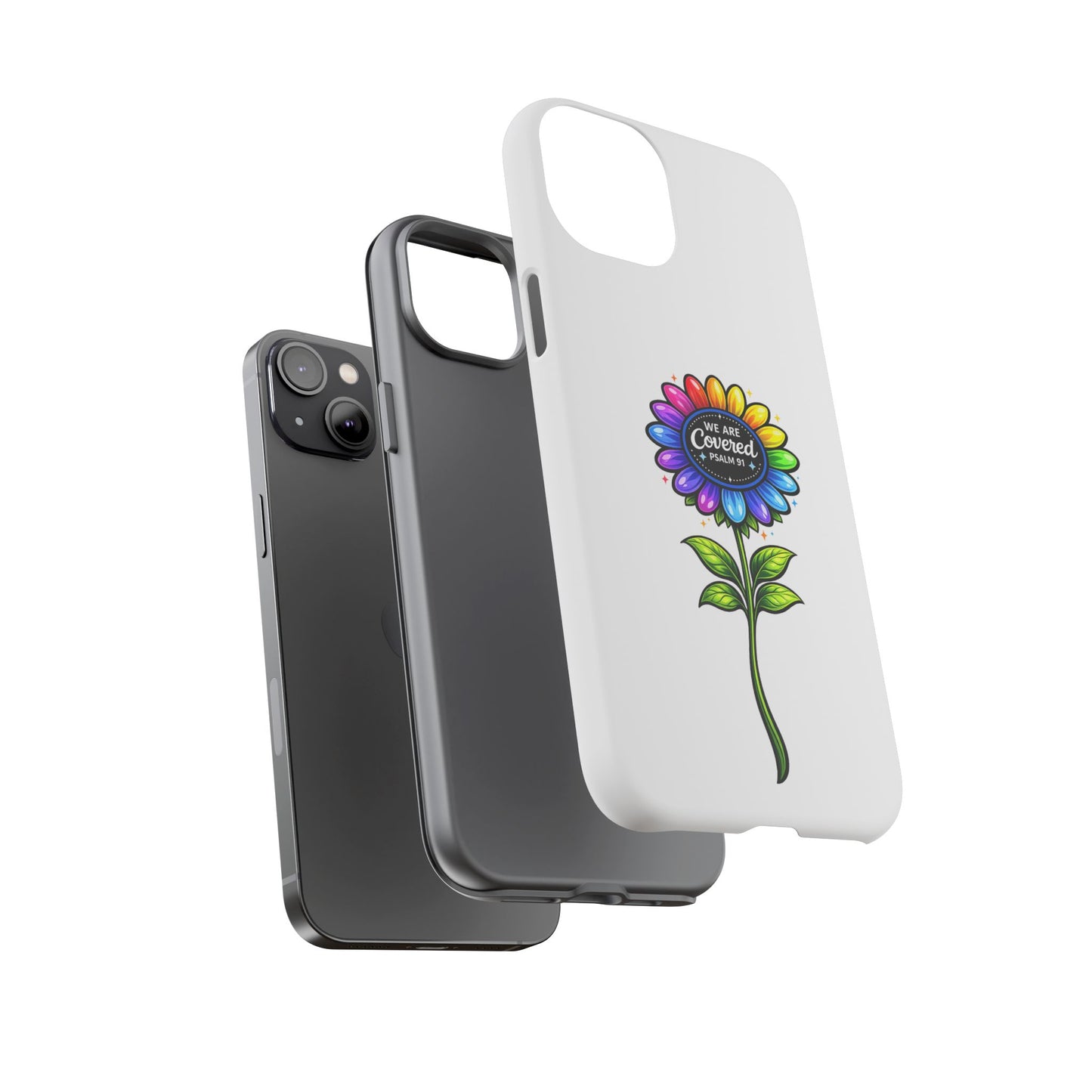 Brooklyn Byte™ "We Are Covered" Rainbow Flower Phone Case — Psalm 91 Scripture Faith Fashion