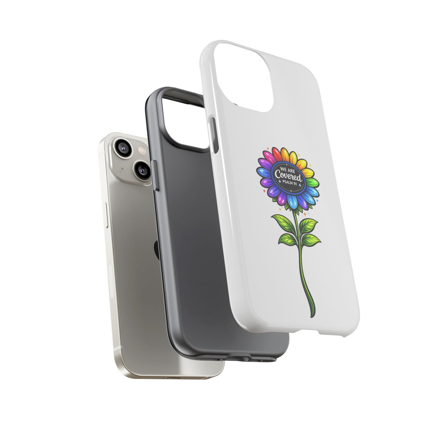 Brooklyn Byte™ "We Are Covered" Rainbow Flower Phone Case — Psalm 91 Scripture Faith Fashion