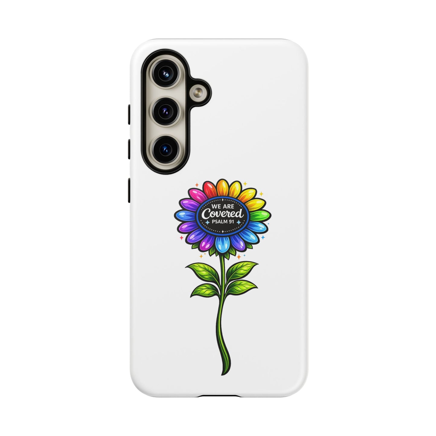 Brooklyn Byte™ "We Are Covered" Rainbow Flower Phone Case — Psalm 91 Scripture Faith Fashion