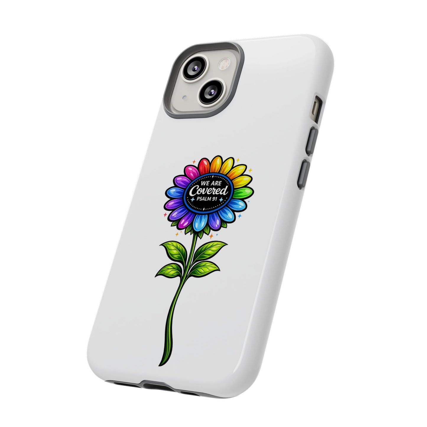 Brooklyn Byte™ "We Are Covered" Rainbow Flower Phone Case — Psalm 91 Scripture Faith Fashion