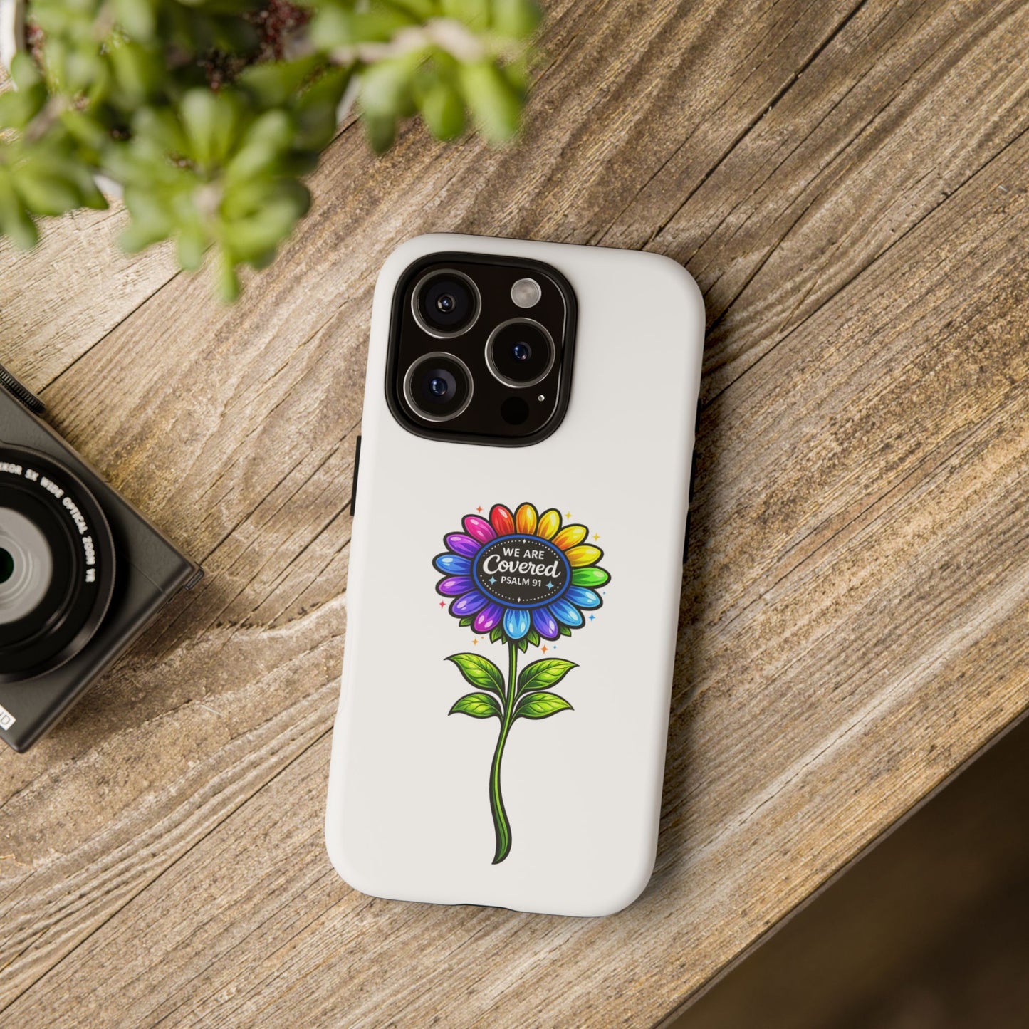 Brooklyn Byte™ "We Are Covered" Rainbow Flower Phone Case — Psalm 91 Scripture Faith Fashion