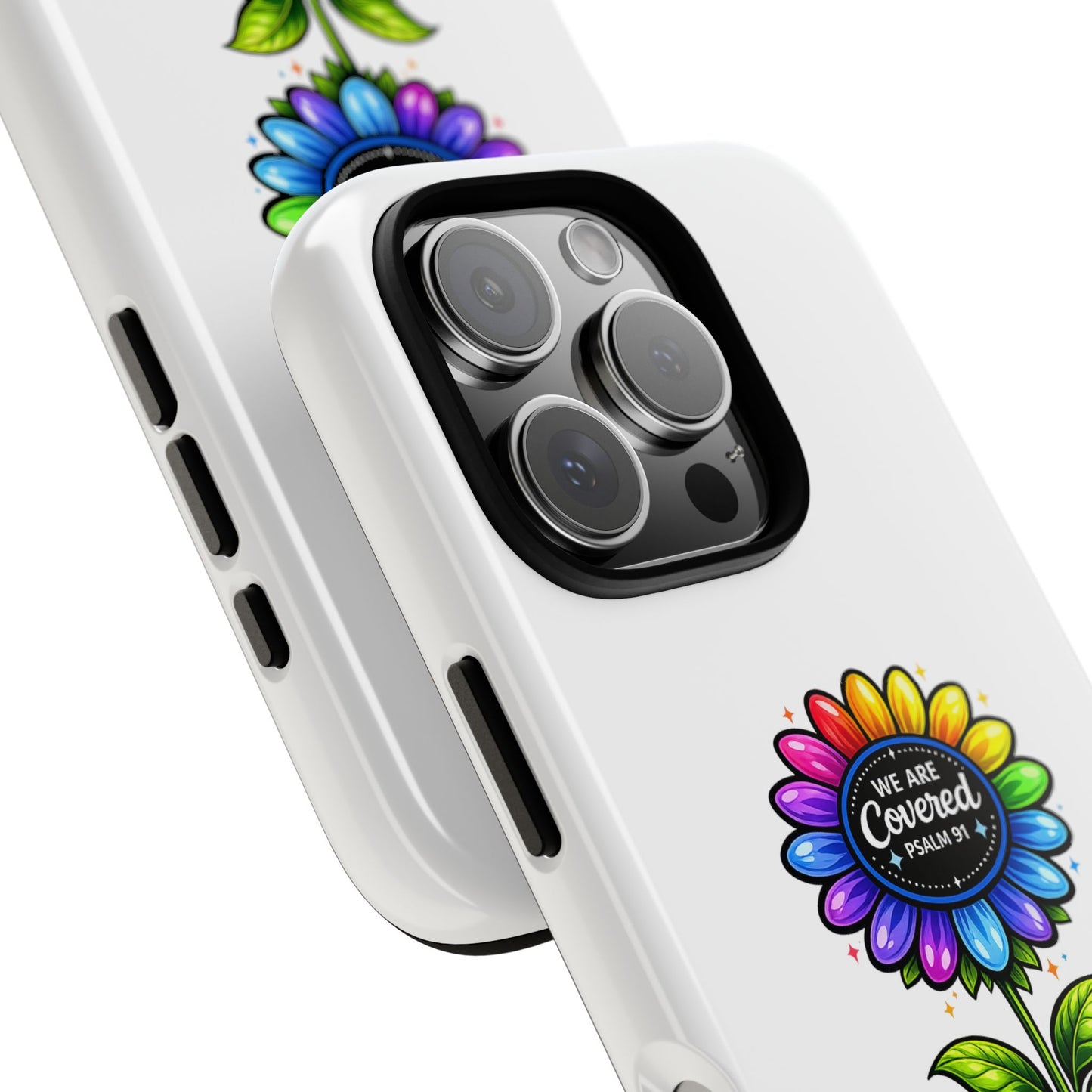 Brooklyn Byte™ "We Are Covered" Rainbow Flower Phone Case — Psalm 91 Scripture Faith Fashion