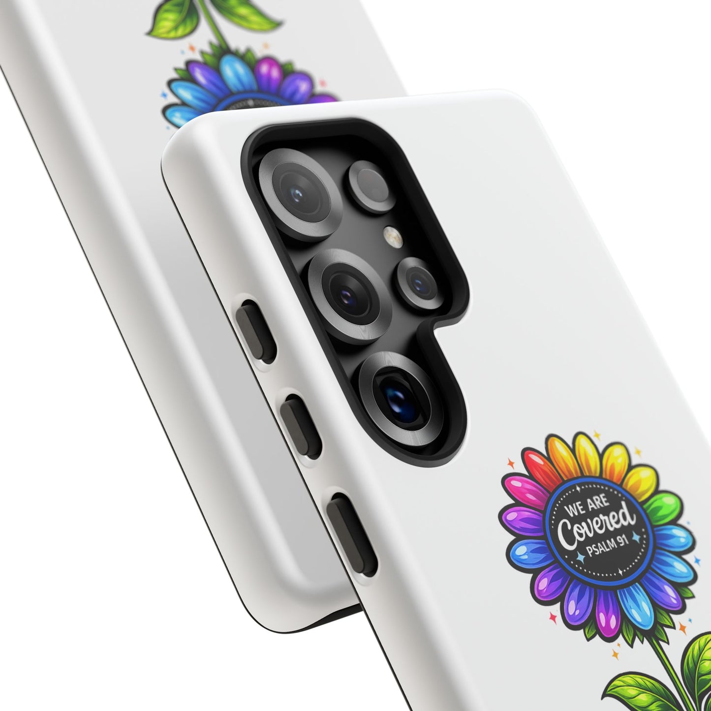 Brooklyn Byte™ "We Are Covered" Rainbow Flower Phone Case — Psalm 91 Scripture Faith Fashion