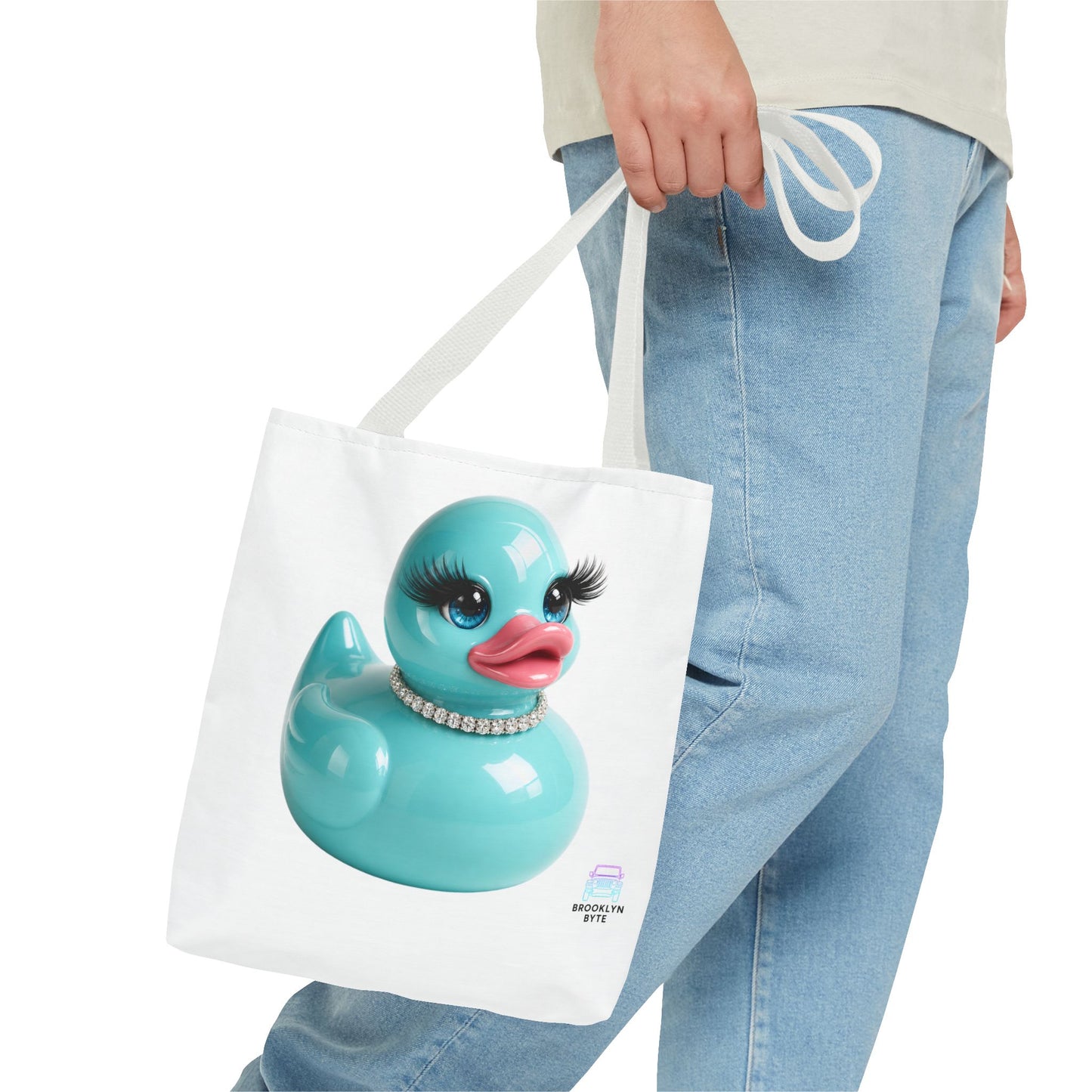 Jeep Life™ Aquamarine Glam Duck Duck Jeep Tote Bag — Cute Rubber Duck with Lashes & Pearl Choker