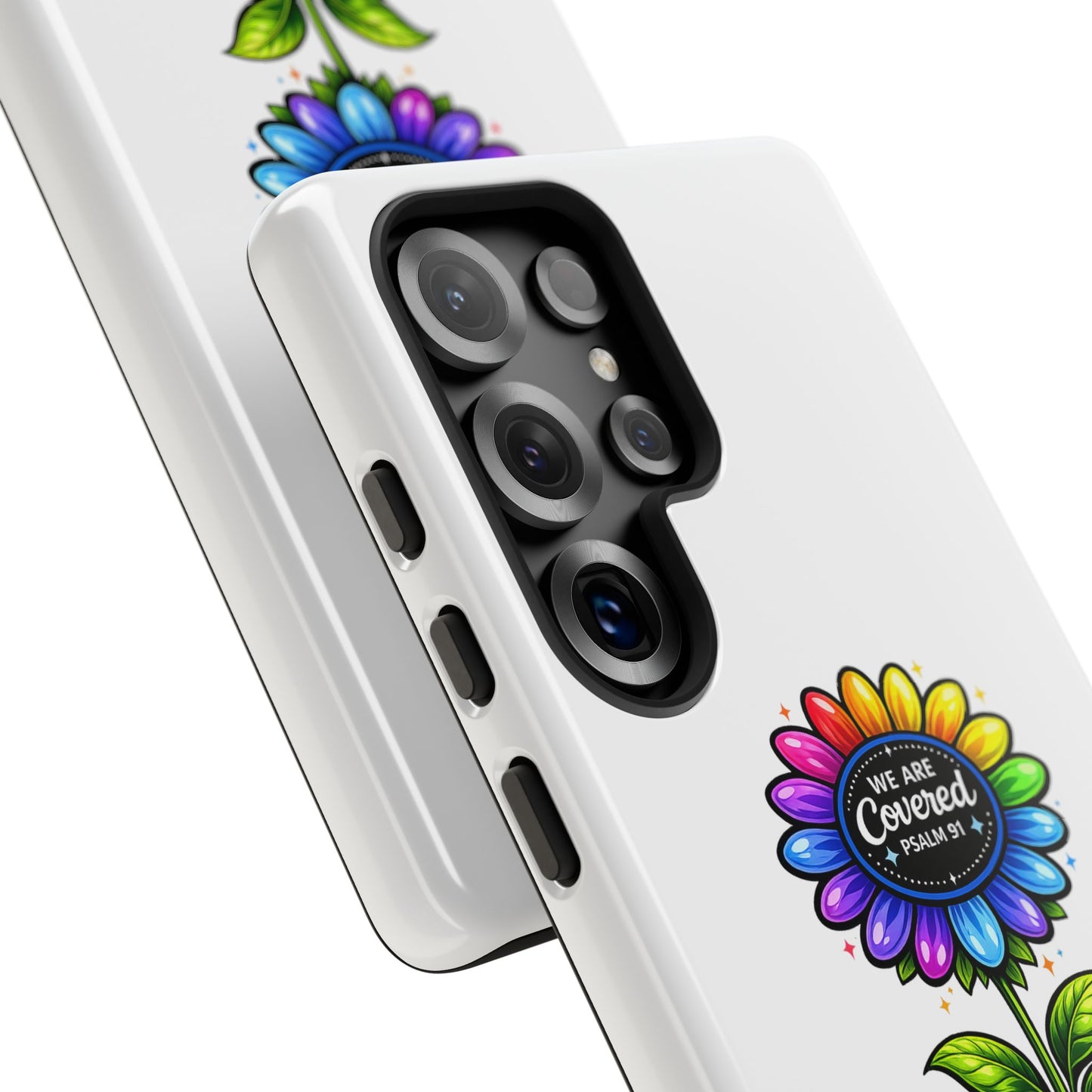 Brooklyn Byte™ "We Are Covered" Rainbow Flower Phone Case — Psalm 91 Scripture Faith Fashion