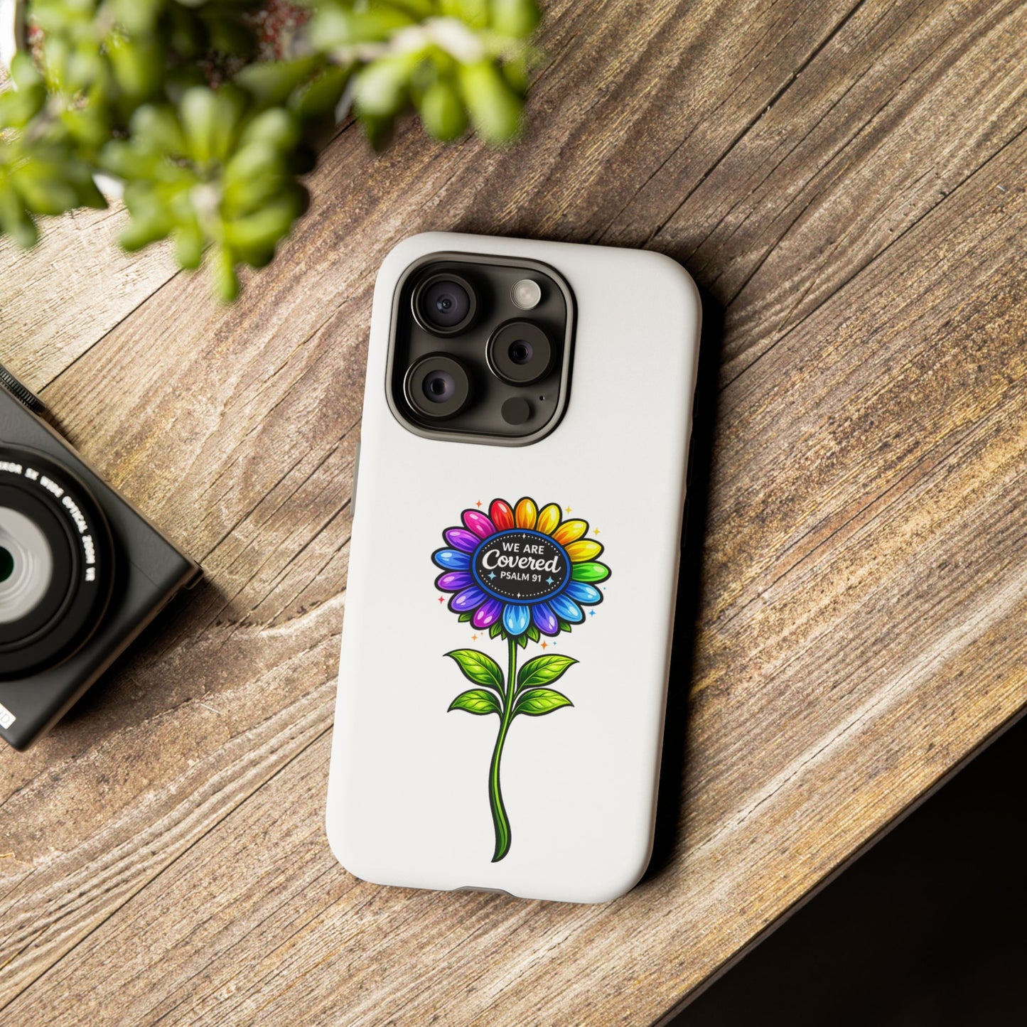 Brooklyn Byte™ "We Are Covered" Rainbow Flower Phone Case — Psalm 91 Scripture Faith Fashion