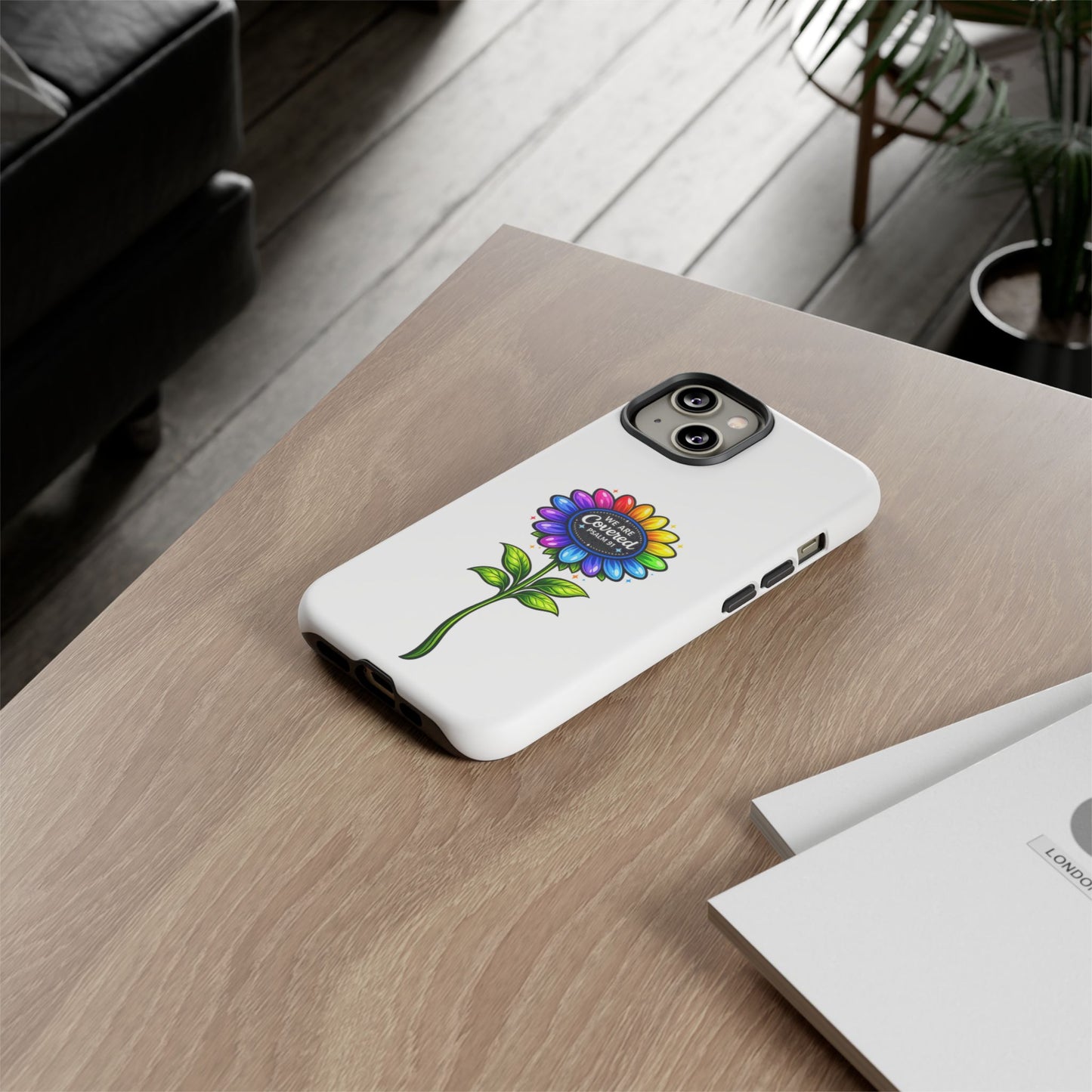Brooklyn Byte™ "We Are Covered" Rainbow Flower Phone Case — Psalm 91 Scripture Faith Fashion