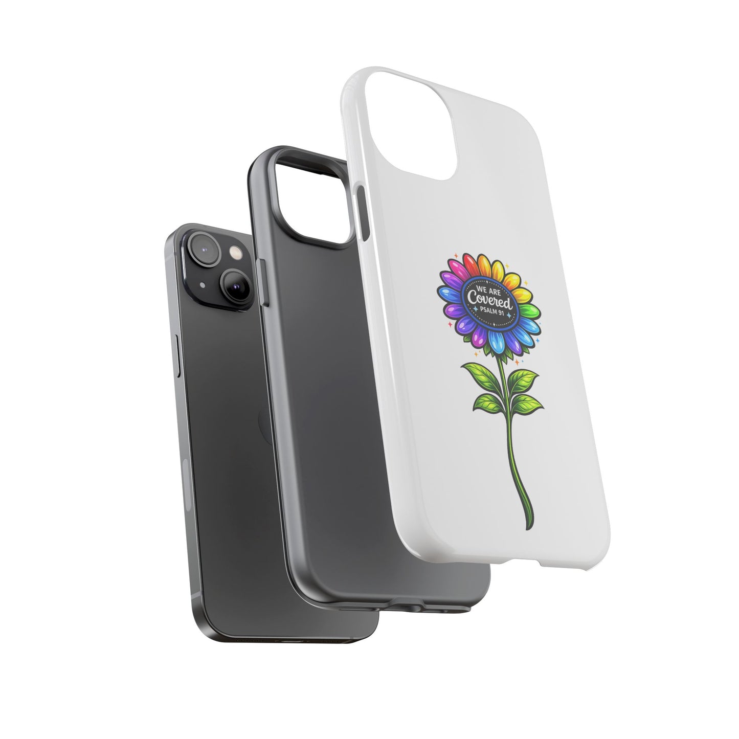 Brooklyn Byte™ "We Are Covered" Rainbow Flower Phone Case — Psalm 91 Scripture Faith Fashion
