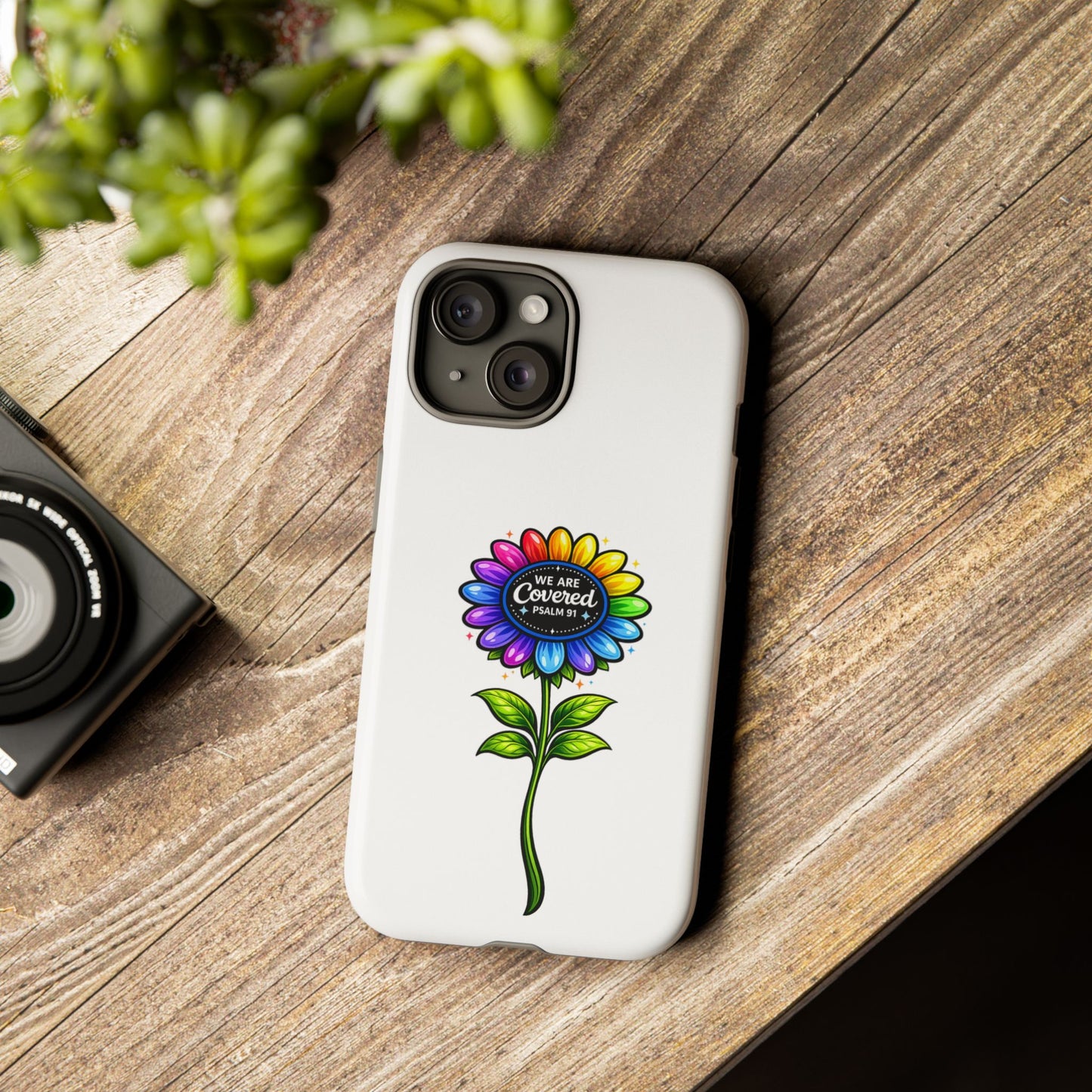 Brooklyn Byte™ "We Are Covered" Rainbow Flower Phone Case — Psalm 91 Scripture Faith Fashion