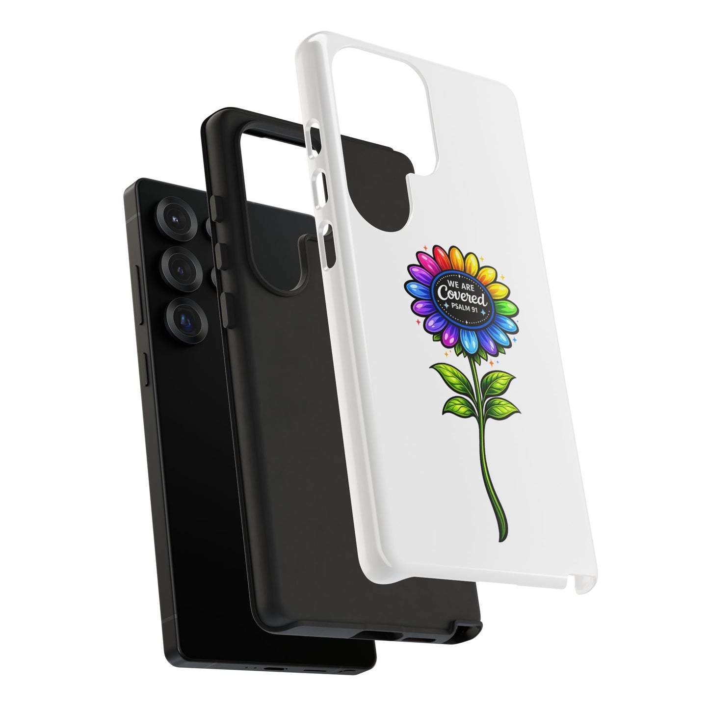 Brooklyn Byte™ "We Are Covered" Rainbow Flower Phone Case — Psalm 91 Scripture Faith Fashion