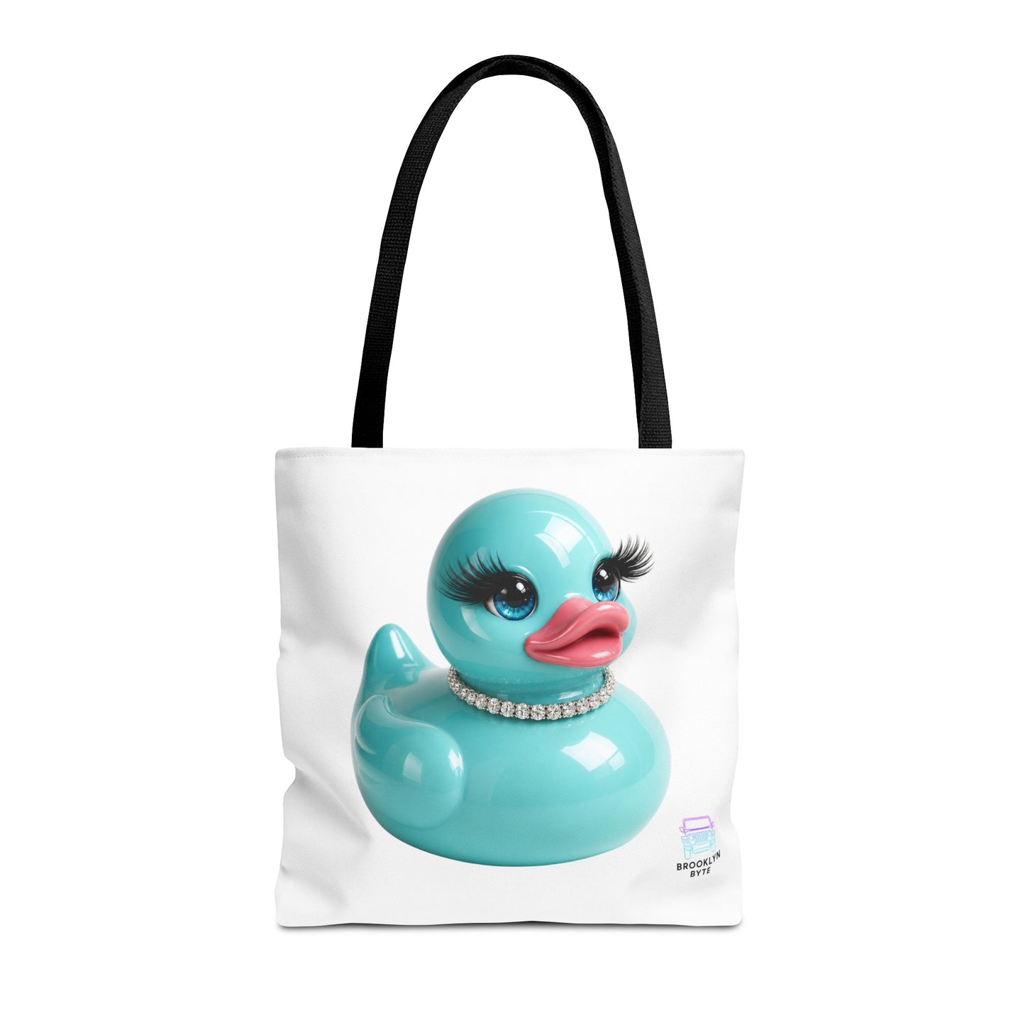 Jeep Life™ Aquamarine Glam Duck Duck Jeep Tote Bag — Cute Rubber Duck with Lashes & Pearl Choker