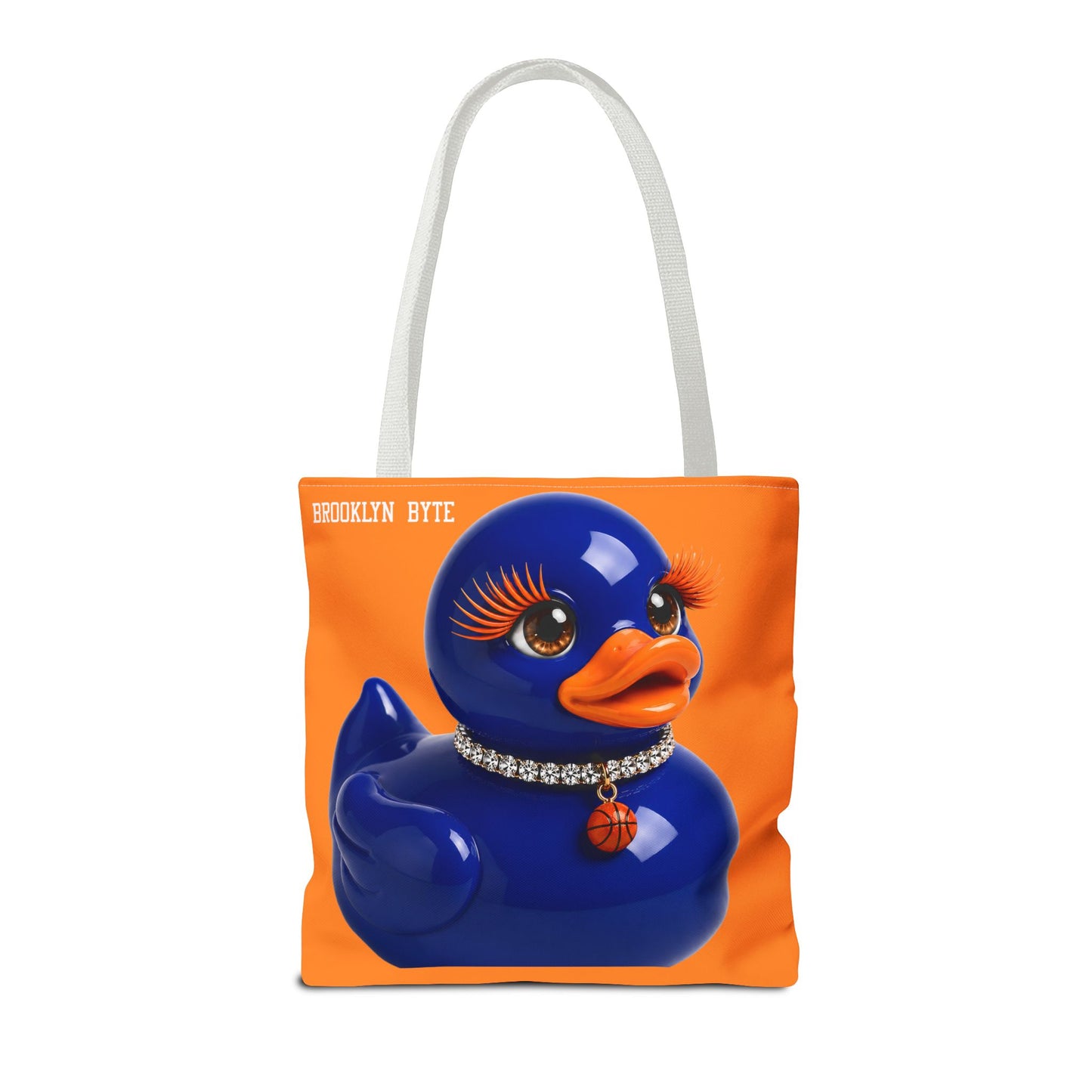 NYC Glamour Duck Tote Bag | Orange Blue Basketball Tote | Cute Duck Purse | Brooklyn Byte™ Tote Bag | Sports Lover Gift | Fashion Canvas Bag