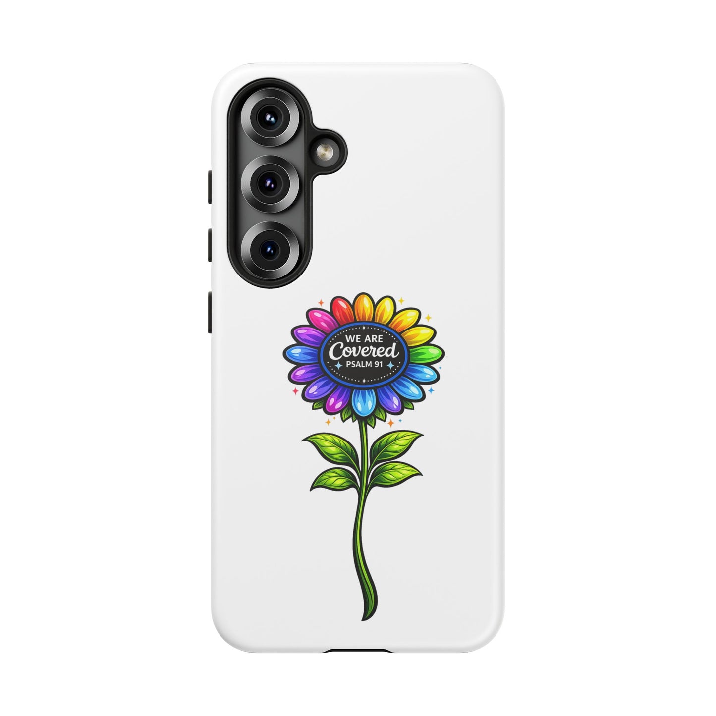 Brooklyn Byte™ "We Are Covered" Rainbow Flower Phone Case — Psalm 91 Scripture Faith Fashion