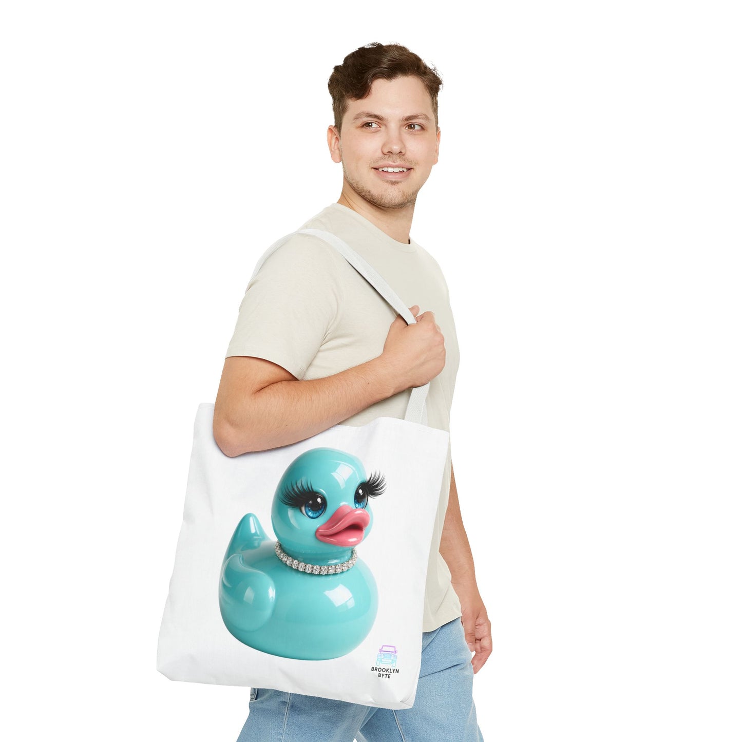 Jeep Life™ Aquamarine Glam Duck Duck Jeep Tote Bag — Cute Rubber Duck with Lashes & Pearl Choker
