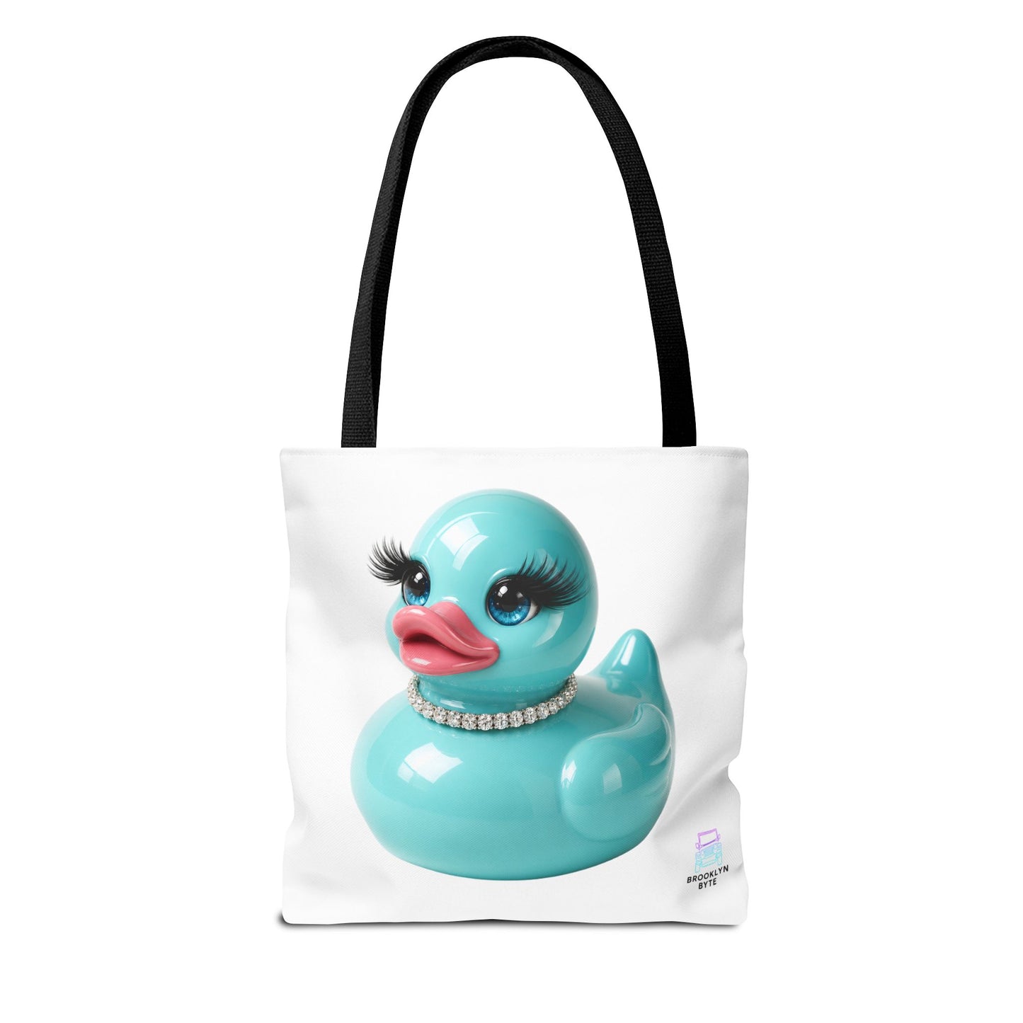 Jeep Life™ Aquamarine Glam Duck Duck Jeep Tote Bag — Cute Rubber Duck with Lashes & Pearl Choker