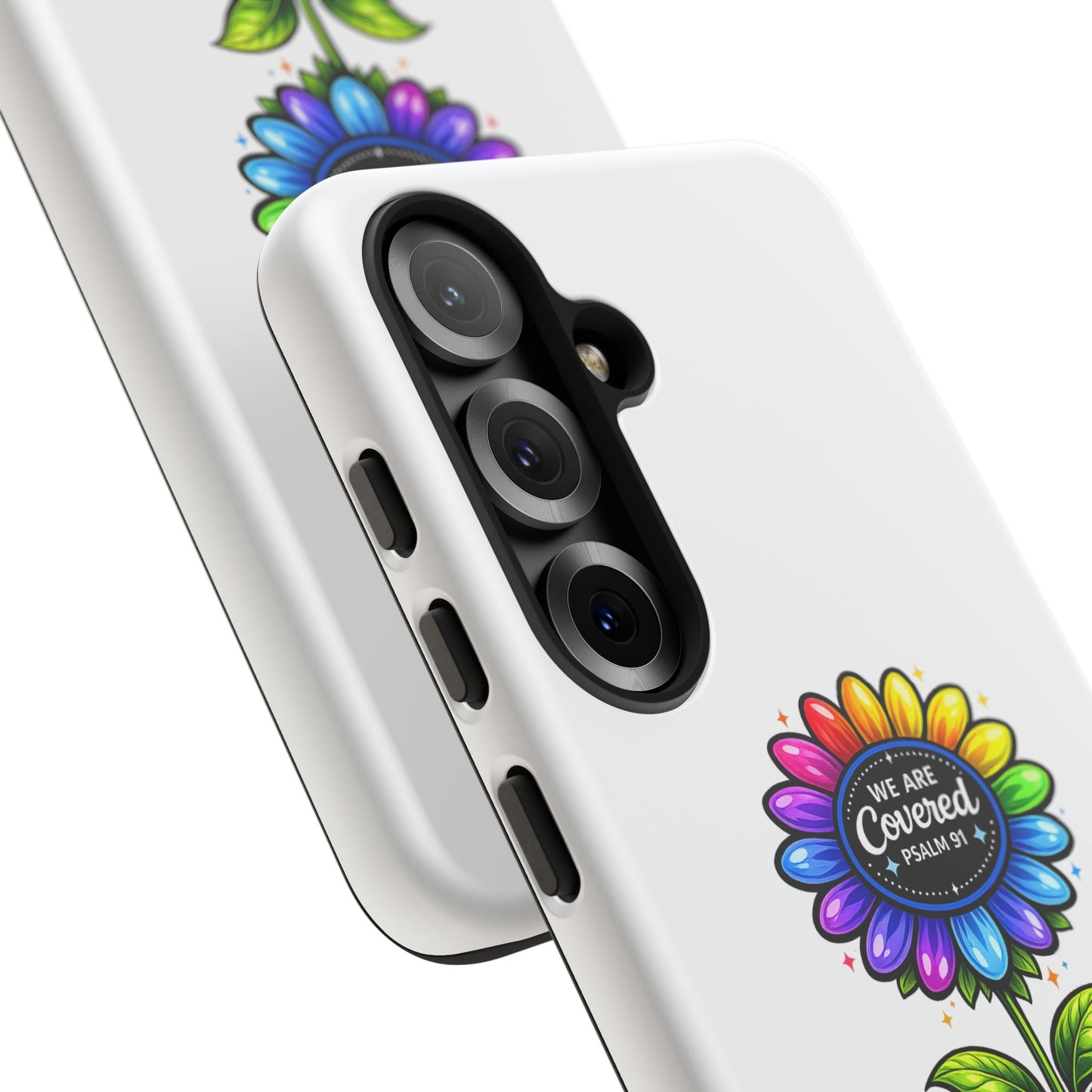 Brooklyn Byte™ "We Are Covered" Rainbow Flower Phone Case — Psalm 91 Scripture Faith Fashion