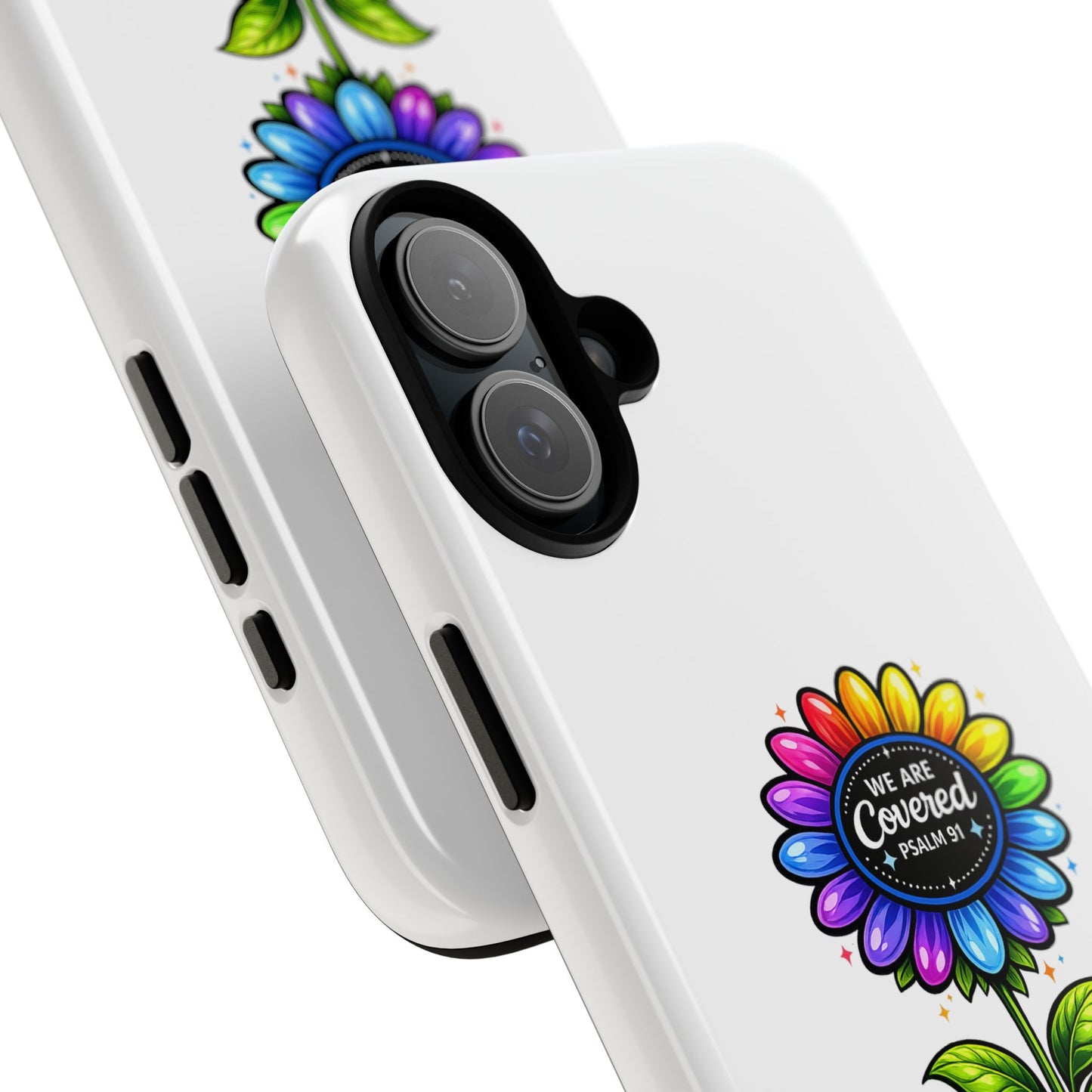 Brooklyn Byte™ "We Are Covered" Rainbow Flower Phone Case — Psalm 91 Scripture Faith Fashion