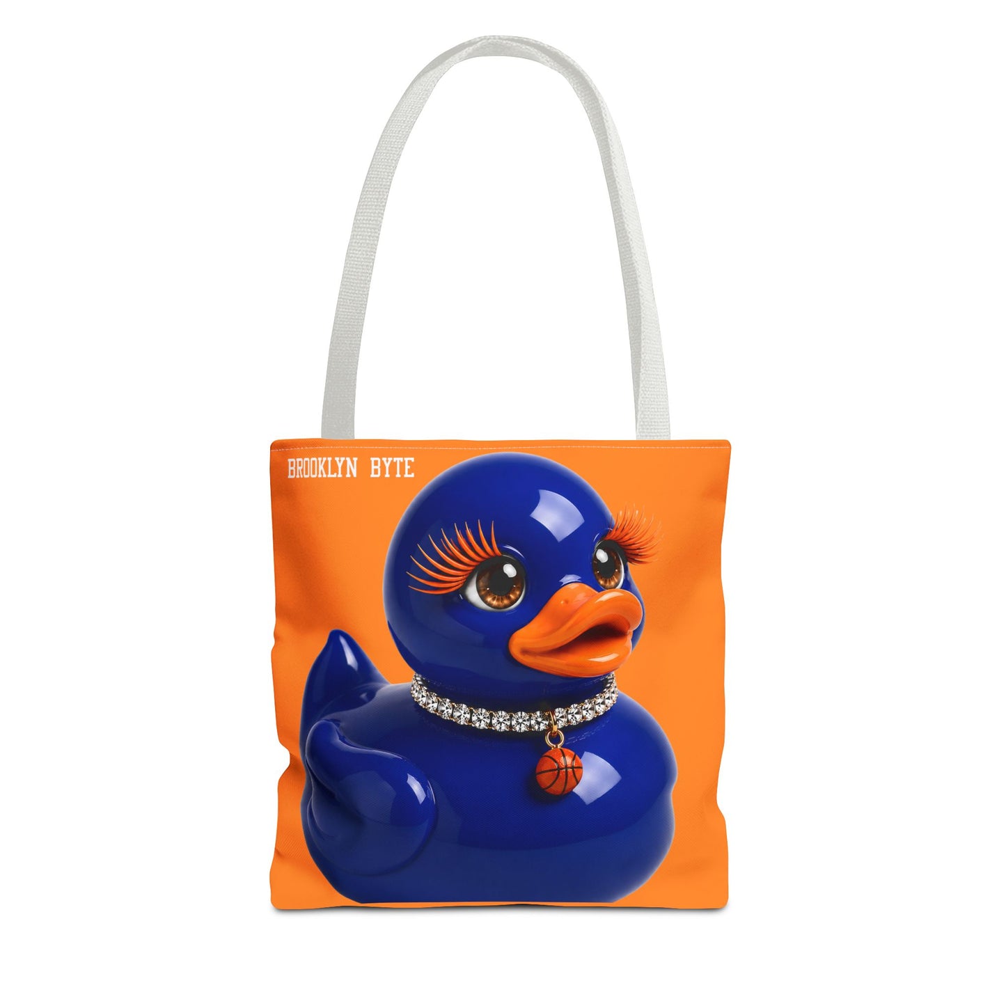 NYC Glamour Duck Tote Bag | Orange Blue Basketball Tote | Cute Duck Purse | Brooklyn Byte™ Tote Bag | Sports Lover Gift | Fashion Canvas Bag