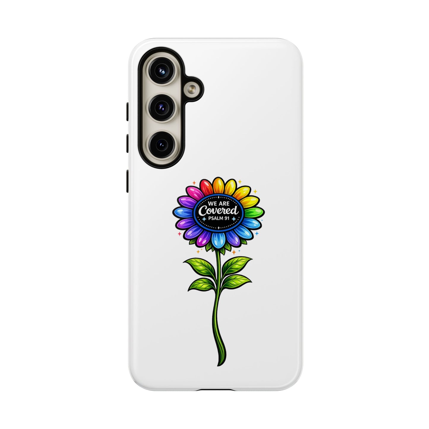 Brooklyn Byte™ "We Are Covered" Rainbow Flower Phone Case — Psalm 91 Scripture Faith Fashion