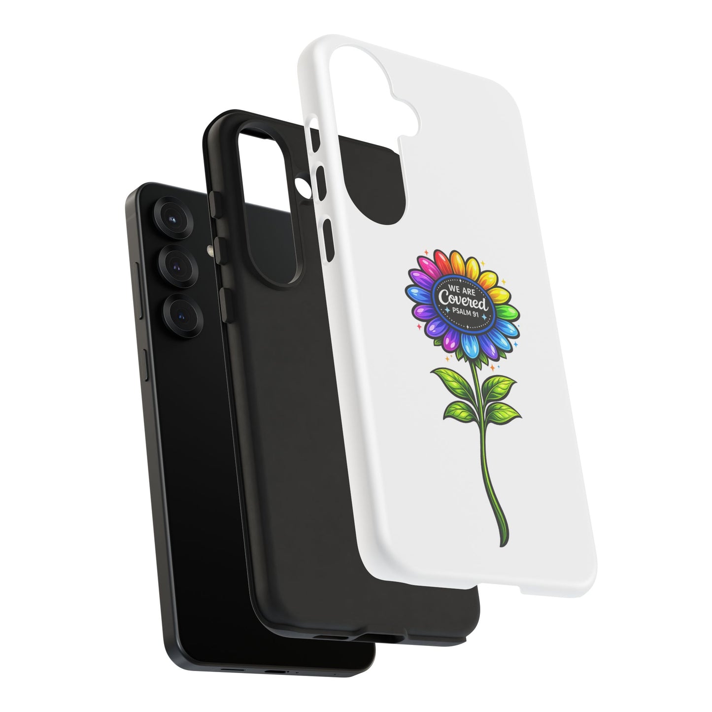 Brooklyn Byte™ "We Are Covered" Rainbow Flower Phone Case — Psalm 91 Scripture Faith Fashion