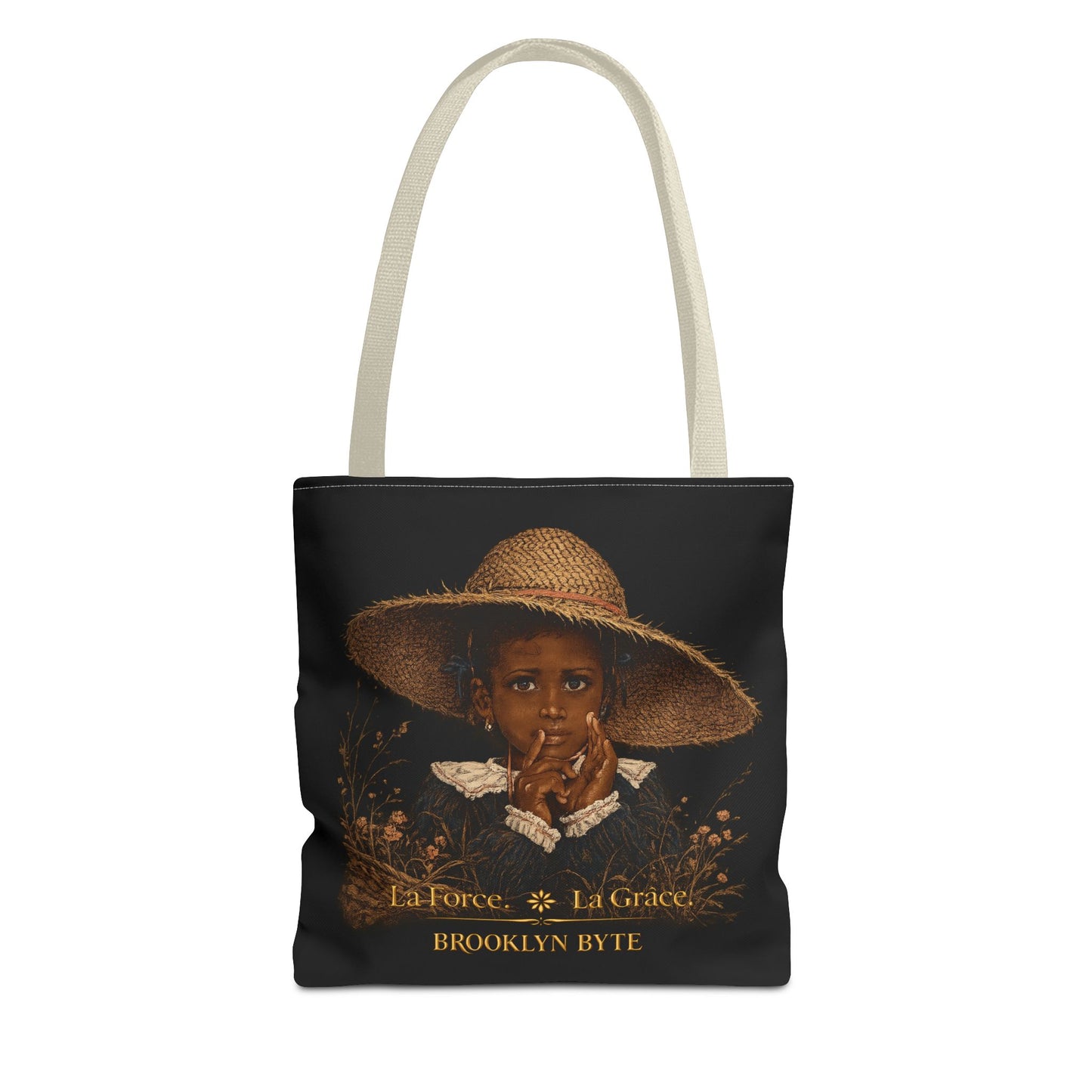 Byte Bagz™La Force. La Grâce.  Strength & Grace Bag — Vintage Secret Black Child Portrait Canvas Tote