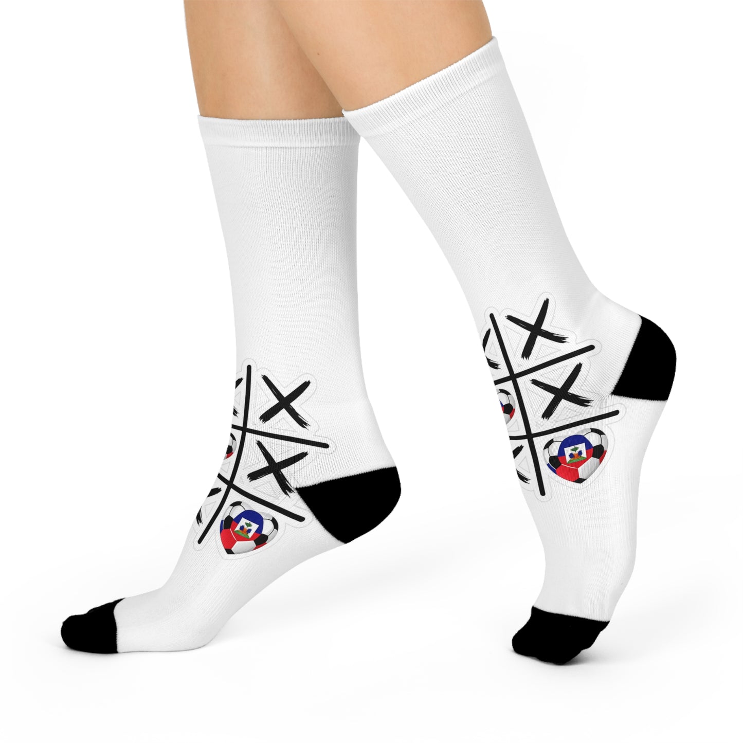 AYITI WORLD™ "Tic-Tac-Goal!" Crew Socks — Haiti Football Heart Edition