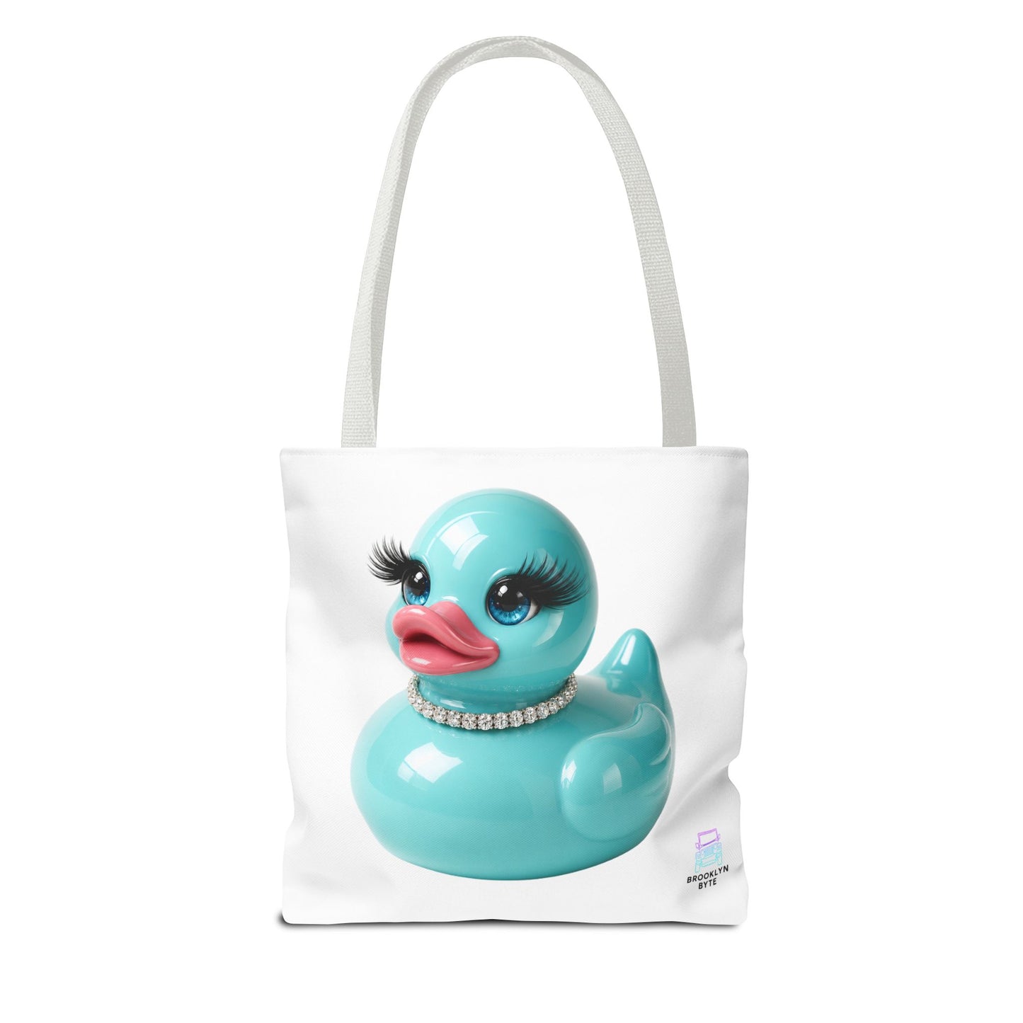 Jeep Life™ Aquamarine Glam Duck Duck Jeep Tote Bag — Cute Rubber Duck with Lashes & Pearl Choker