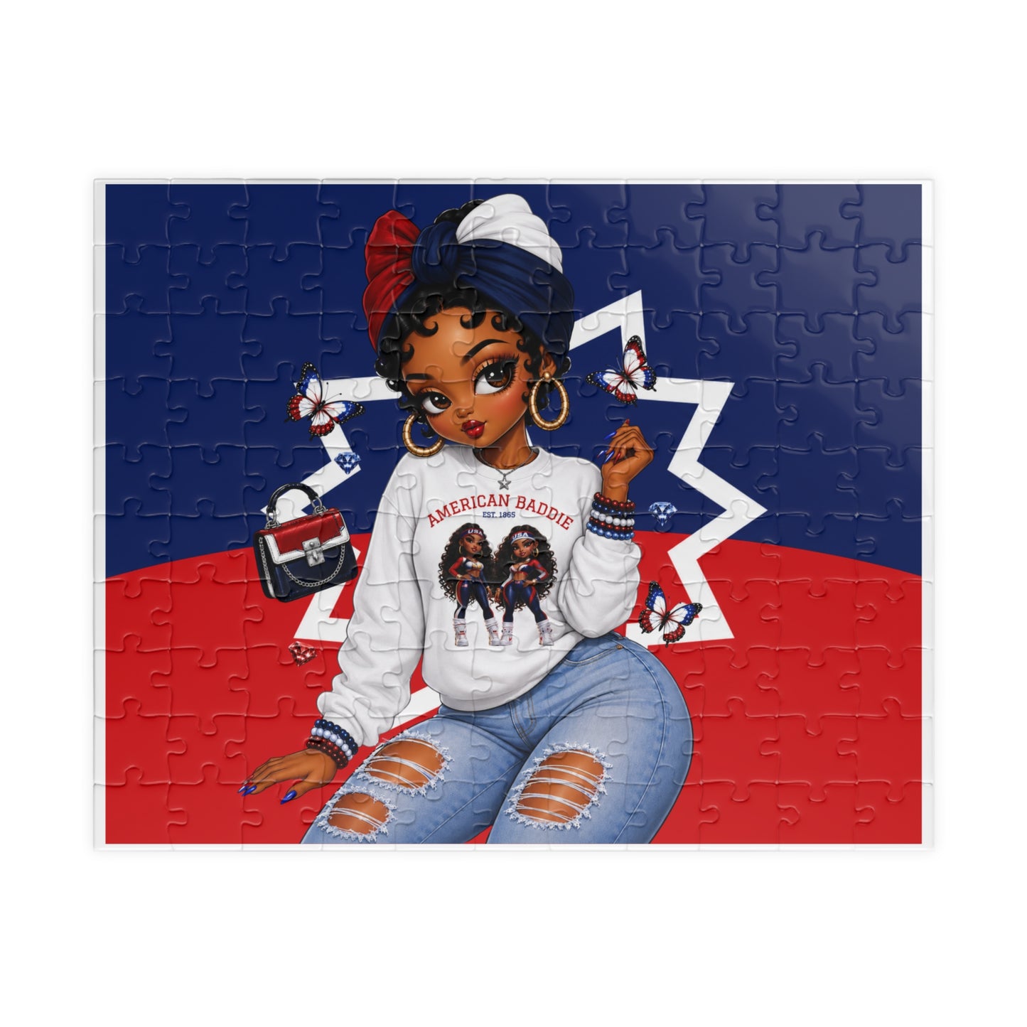 American Baddie Puzzle | 252 Piece Jigsaw | Juneteenth Gift | Black Girl Art | EST. 1865