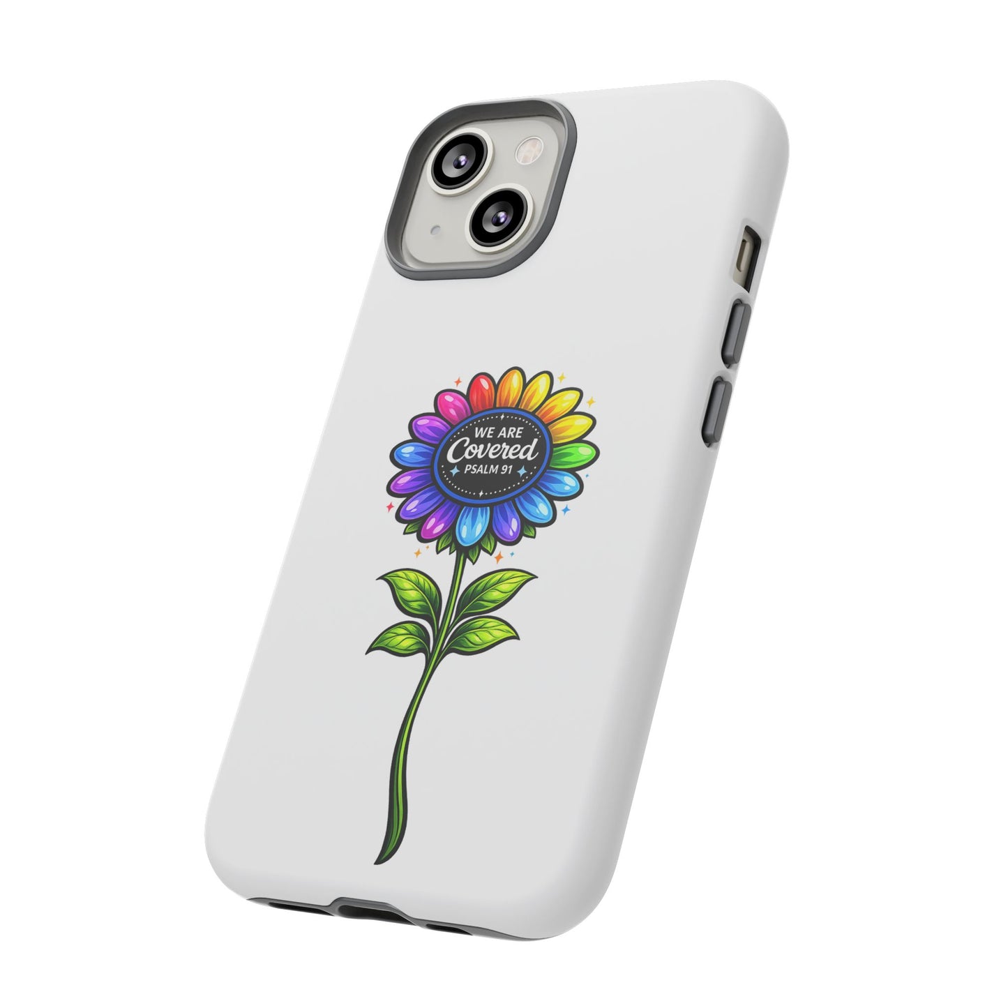 Brooklyn Byte™ "We Are Covered" Rainbow Flower Phone Case — Psalm 91 Scripture Faith Fashion