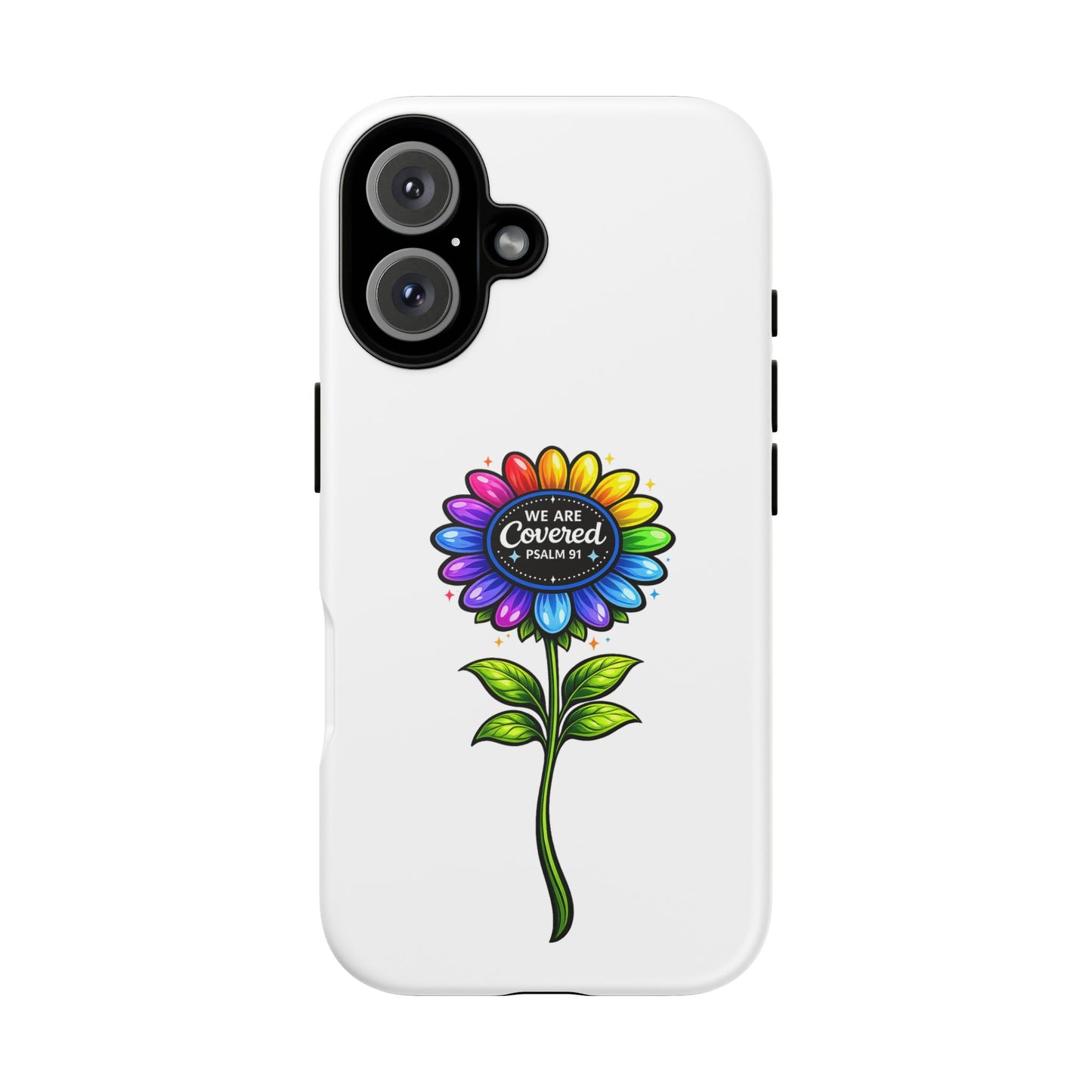 Brooklyn Byte™ "We Are Covered" Rainbow Flower Phone Case — Psalm 91 Scripture Faith Fashion