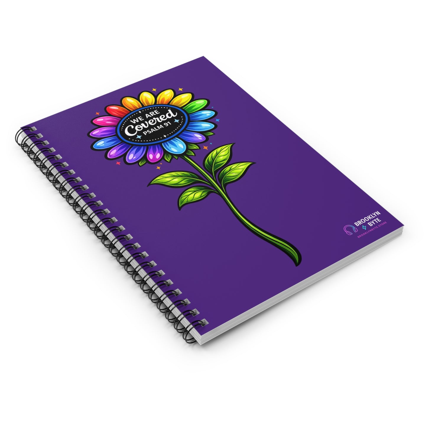 Brooklyn Byte™ "We Are Covered" Purple Scripture Notebook – Plum Planet Psalm 91 Aesthetic Journal