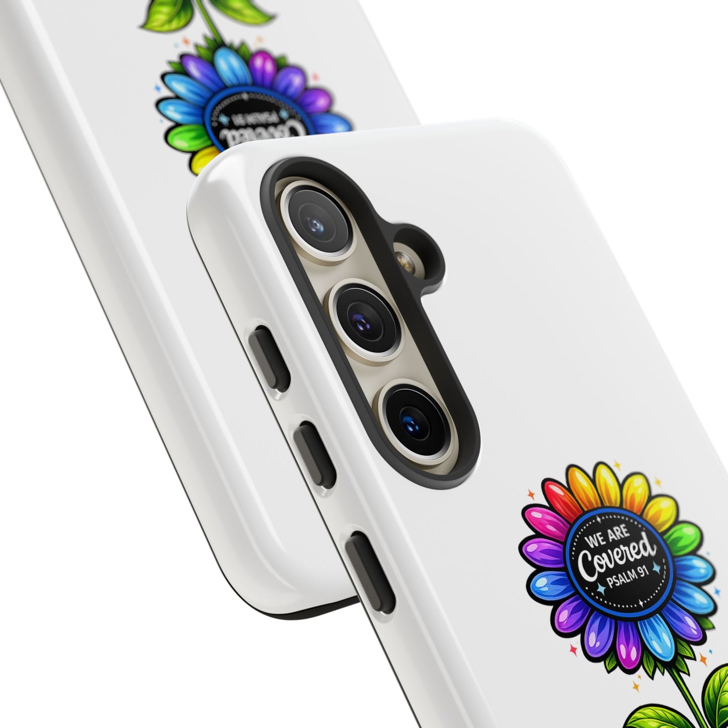Brooklyn Byte™ "We Are Covered" Rainbow Flower Phone Case — Psalm 91 Scripture Faith Fashion