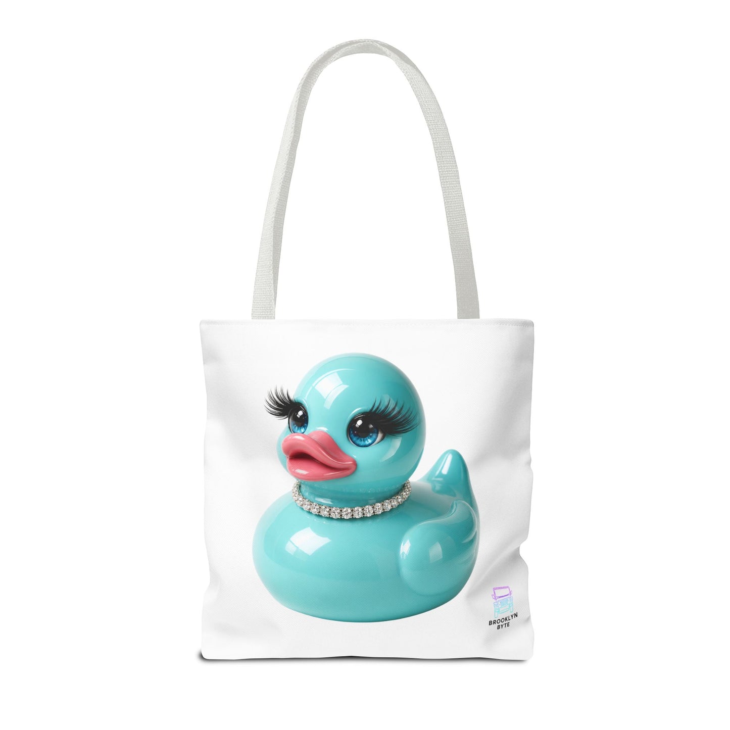 Jeep Life™ Aquamarine Glam Duck Duck Jeep Tote Bag — Cute Rubber Duck with Lashes & Pearl Choker