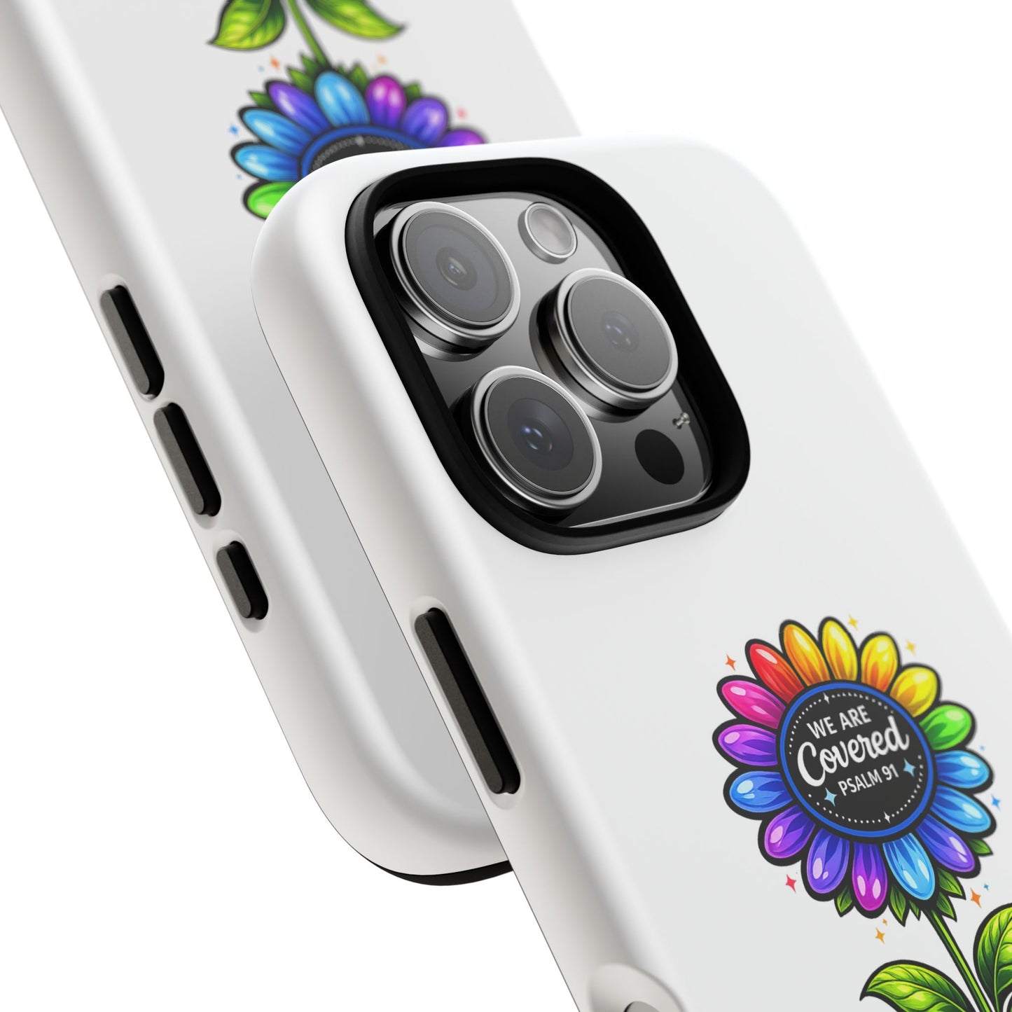 Brooklyn Byte™ "We Are Covered" Rainbow Flower Phone Case — Psalm 91 Scripture Faith Fashion