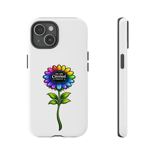 Brooklyn Byte™ "We Are Covered" Rainbow Flower Phone Case — Psalm 91 Scripture Faith Fashion