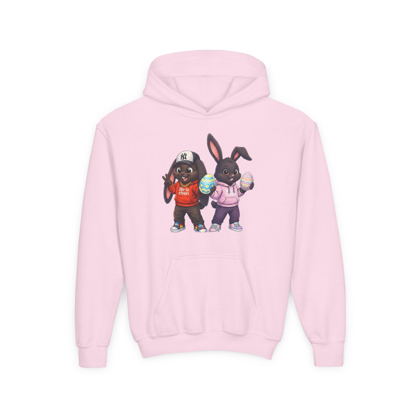 Kingdom Kloth™ "He Is Risen" Hip-Hop Bunny Hoodie — Kulture Kids Easter Sweatshirtgs