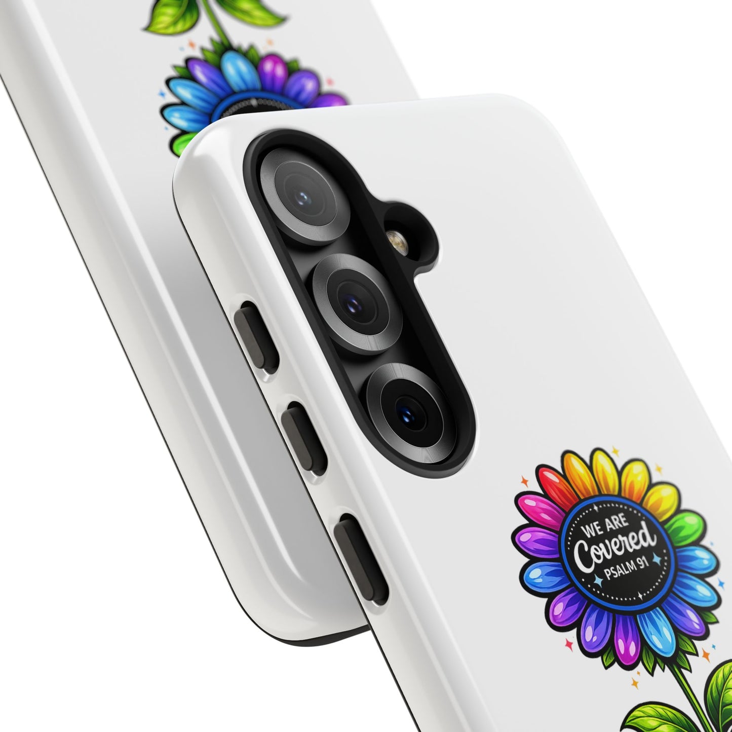 Brooklyn Byte™ "We Are Covered" Rainbow Flower Phone Case — Psalm 91 Scripture Faith Fashion
