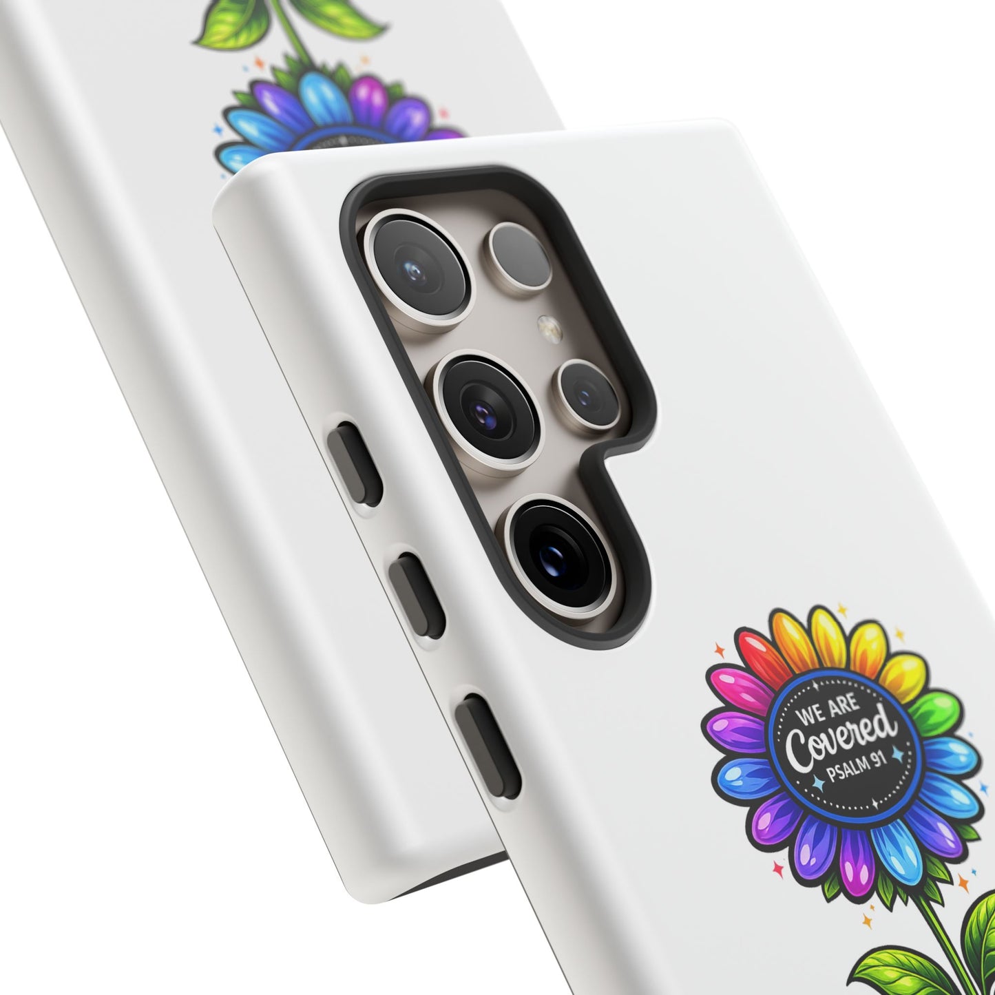 Brooklyn Byte™ "We Are Covered" Rainbow Flower Phone Case — Psalm 91 Scripture Faith Fashion