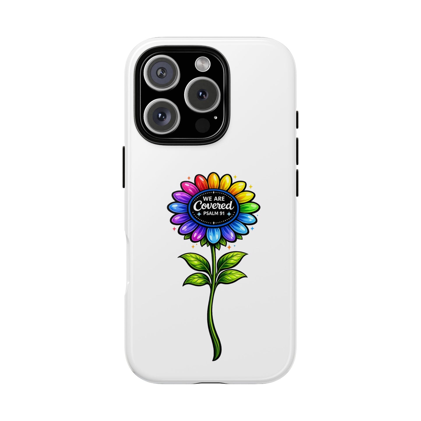 Brooklyn Byte™ "We Are Covered" Rainbow Flower Phone Case — Psalm 91 Scripture Faith Fashion
