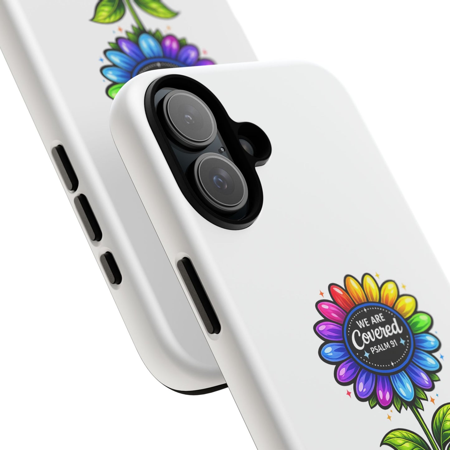 Brooklyn Byte™ "We Are Covered" Rainbow Flower Phone Case — Psalm 91 Scripture Faith Fashion