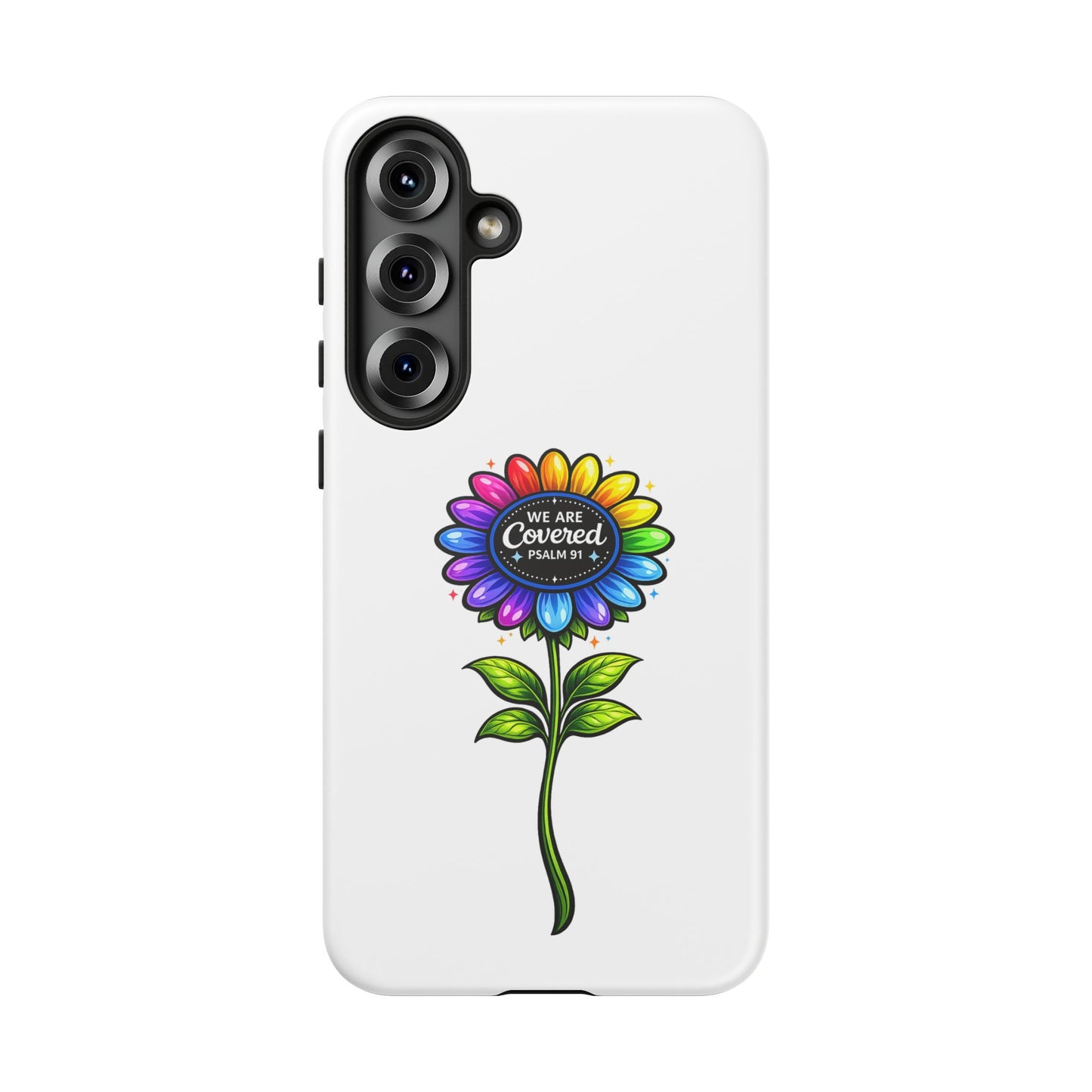 Brooklyn Byte™ "We Are Covered" Rainbow Flower Phone Case — Psalm 91 Scripture Faith Fashion